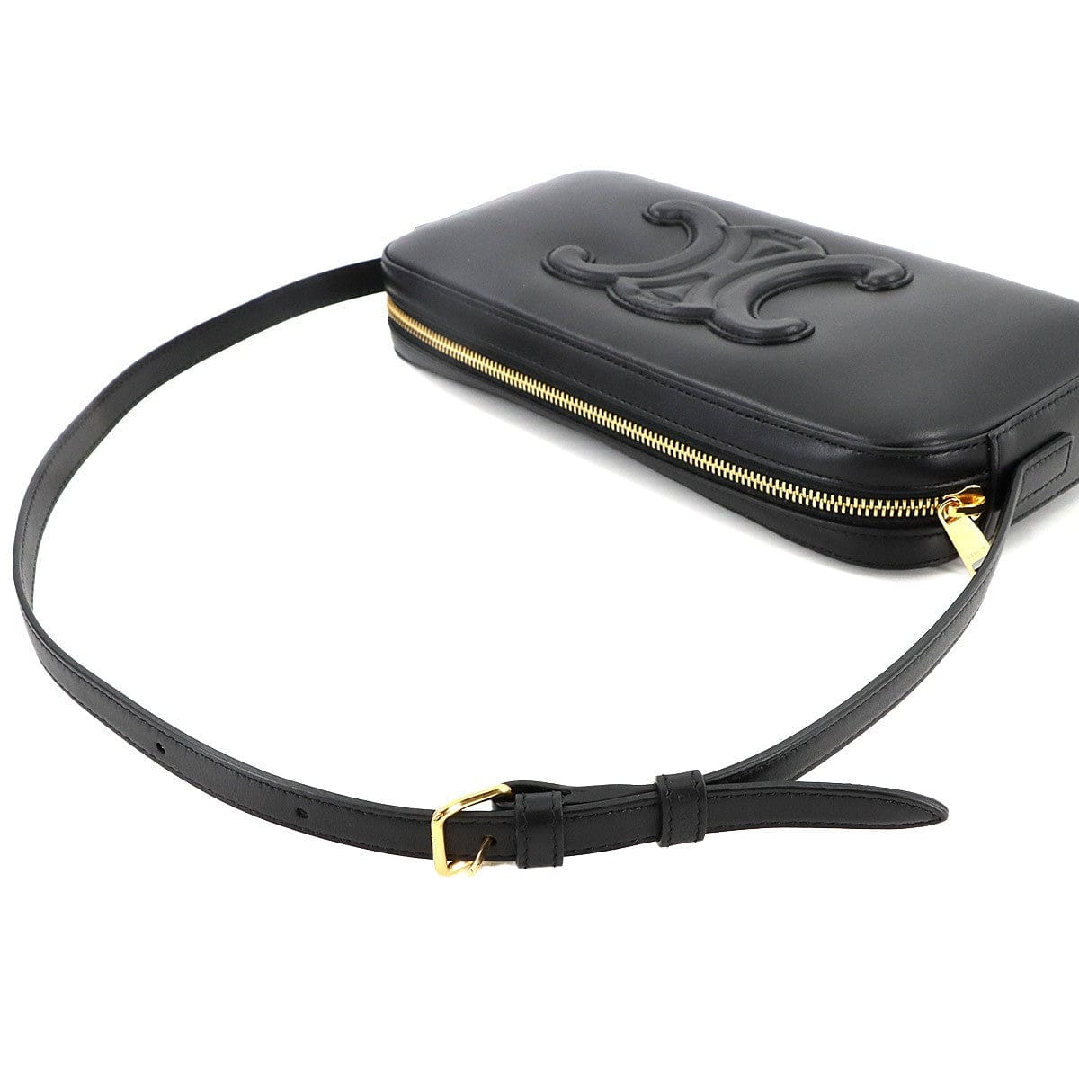 Luxury Promise Japan CELINE Triomphe Shoulder Bag Leather Black 199183 Purse 90286956