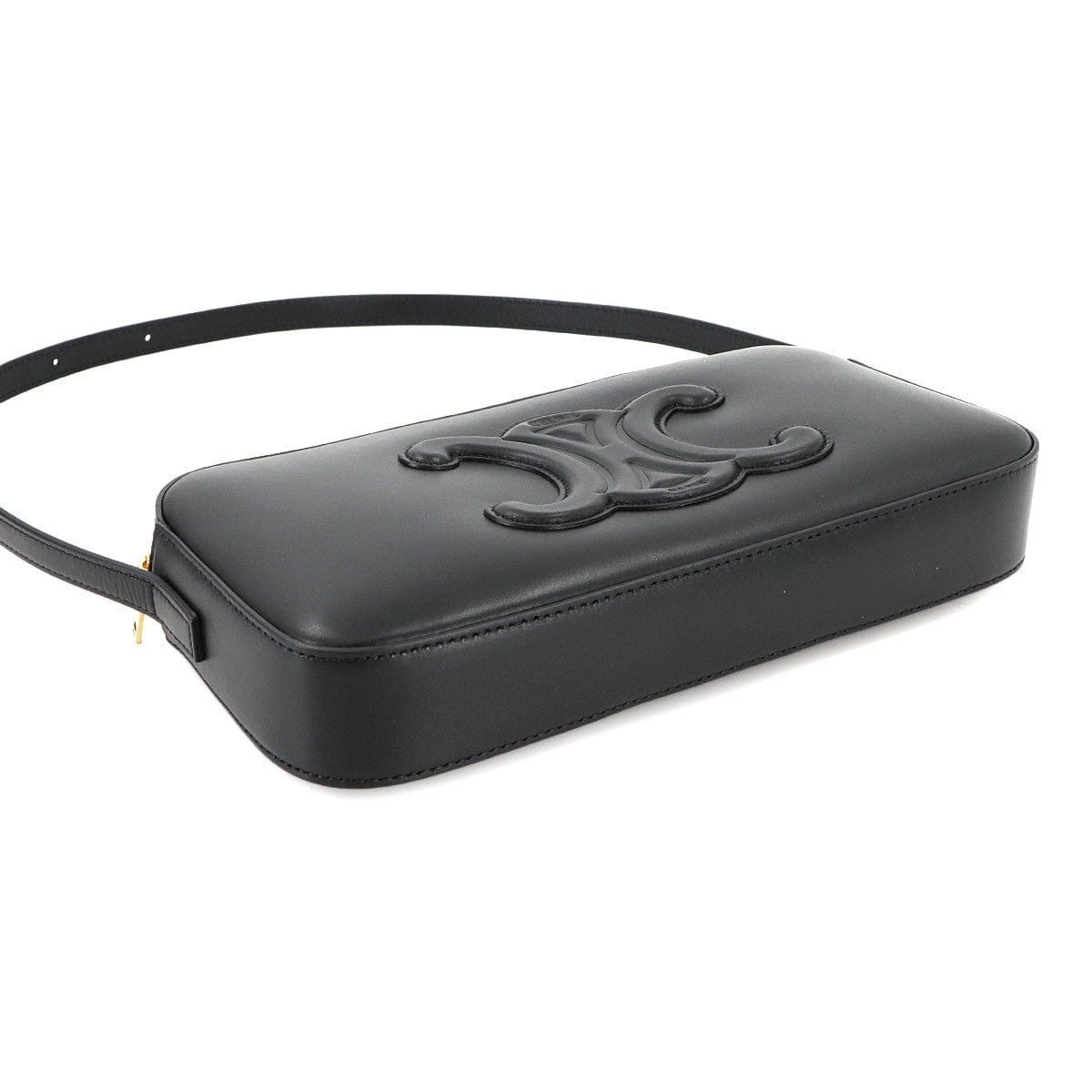 Luxury Promise Japan CELINE Triomphe Shoulder Bag Leather Black 199183 Purse 90286956