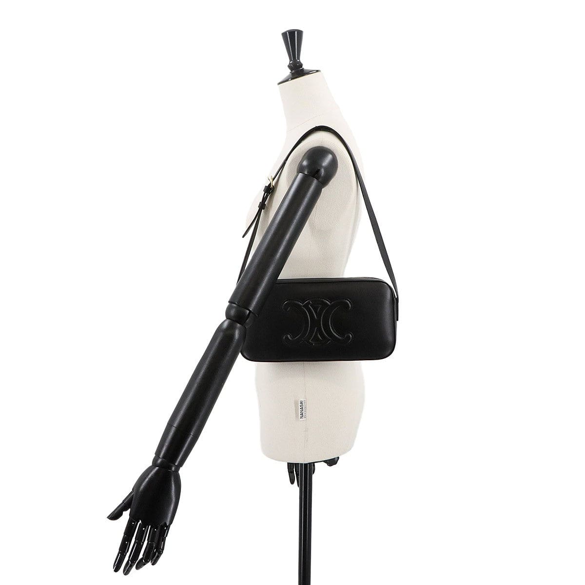 Luxury Promise Japan CELINE Triomphe Shoulder Bag Leather Black 199183 Purse 90286956