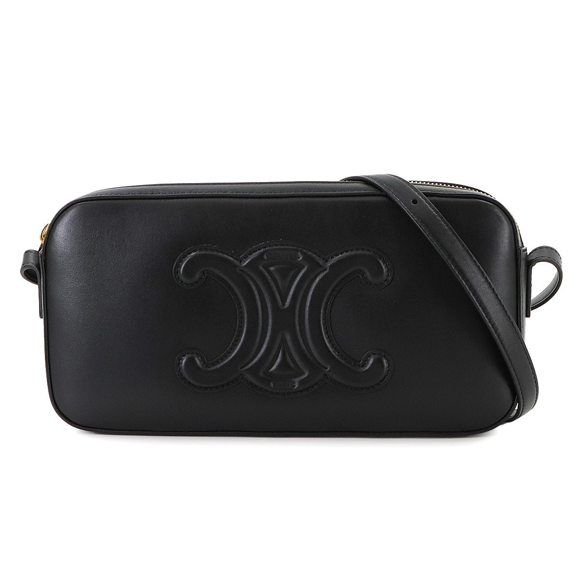 Luxury Promise Japan CELINE Triomphe Shoulder Bag Leather Black 199183 Purse 90286956