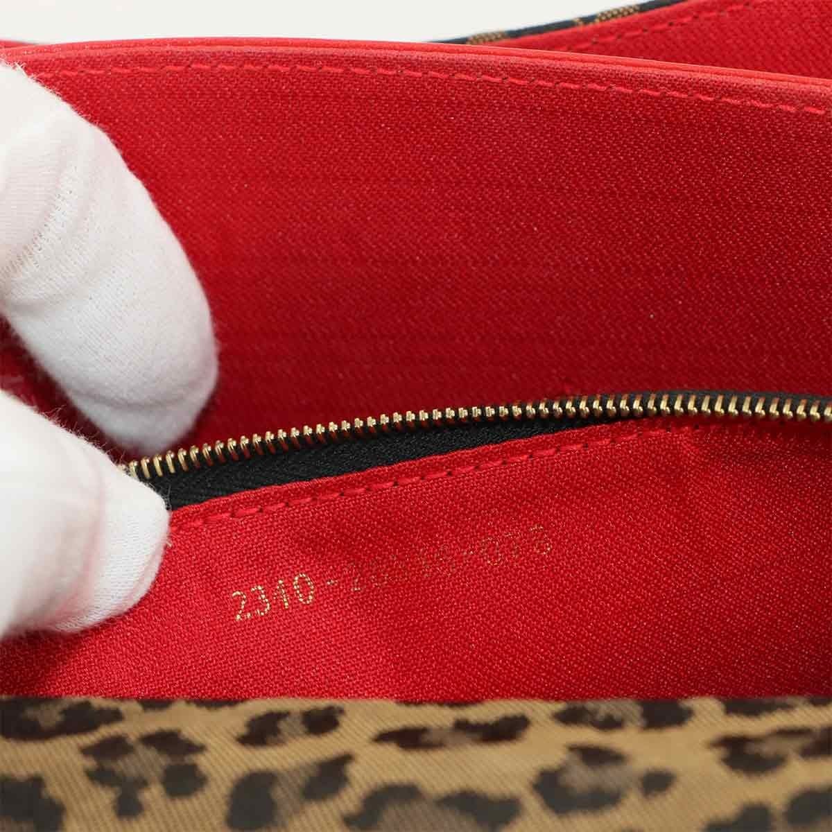 Luxury Promise Japan FENDI Shoulder Bag Canvas Leather Brown Red 26346 Leopard pattern Purse 90290994