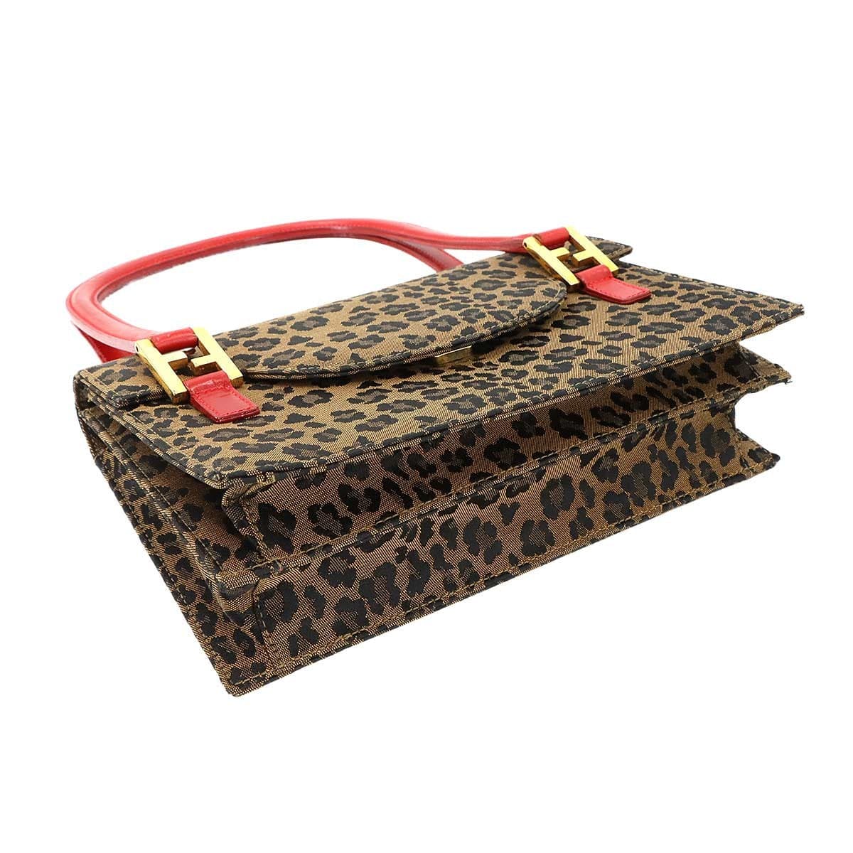 Luxury Promise Japan FENDI Shoulder Bag Canvas Leather Brown Red 26346 Leopard pattern Purse 90290994