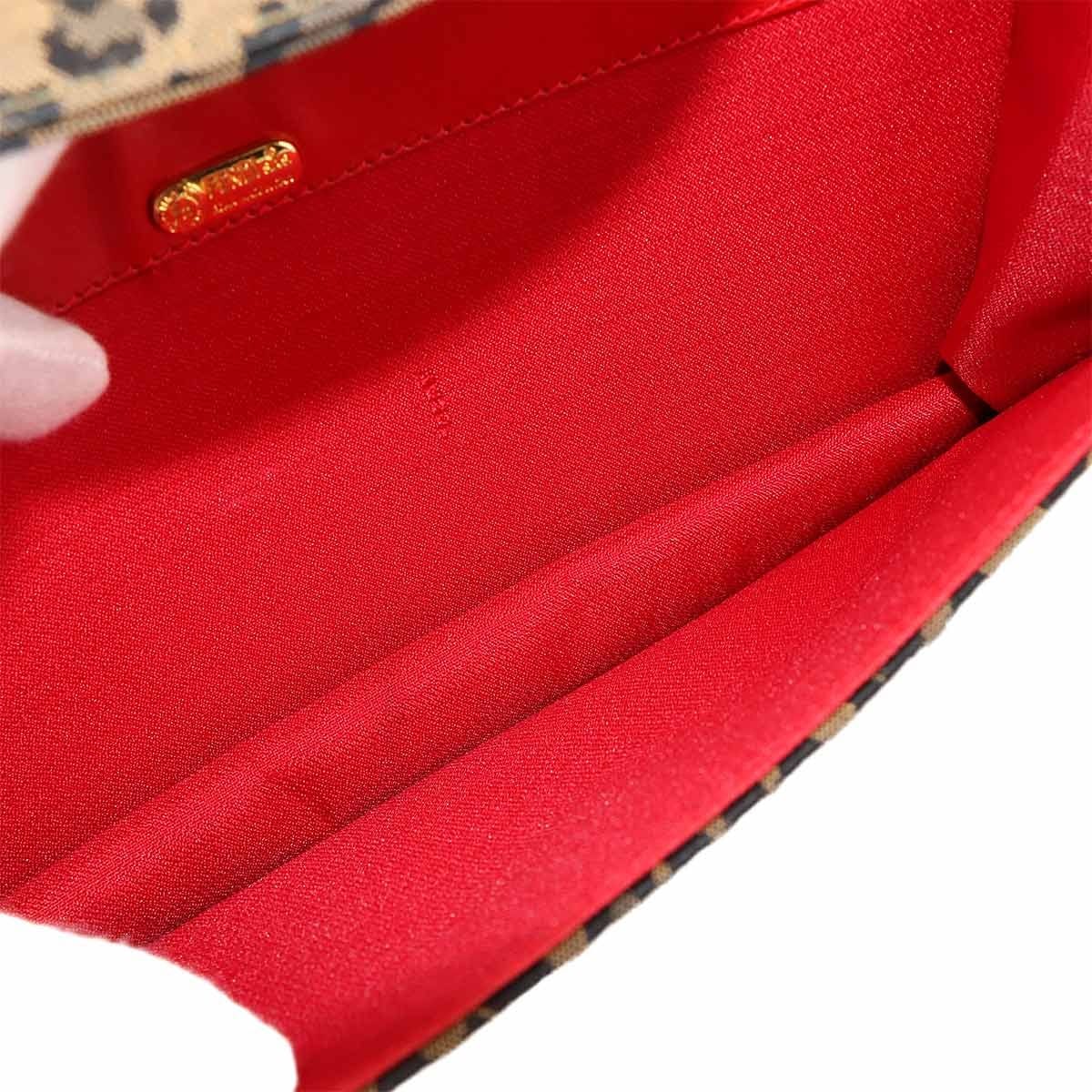 Luxury Promise Japan FENDI Shoulder Bag Canvas Leather Brown Red 26346 Leopard pattern Purse 90290994