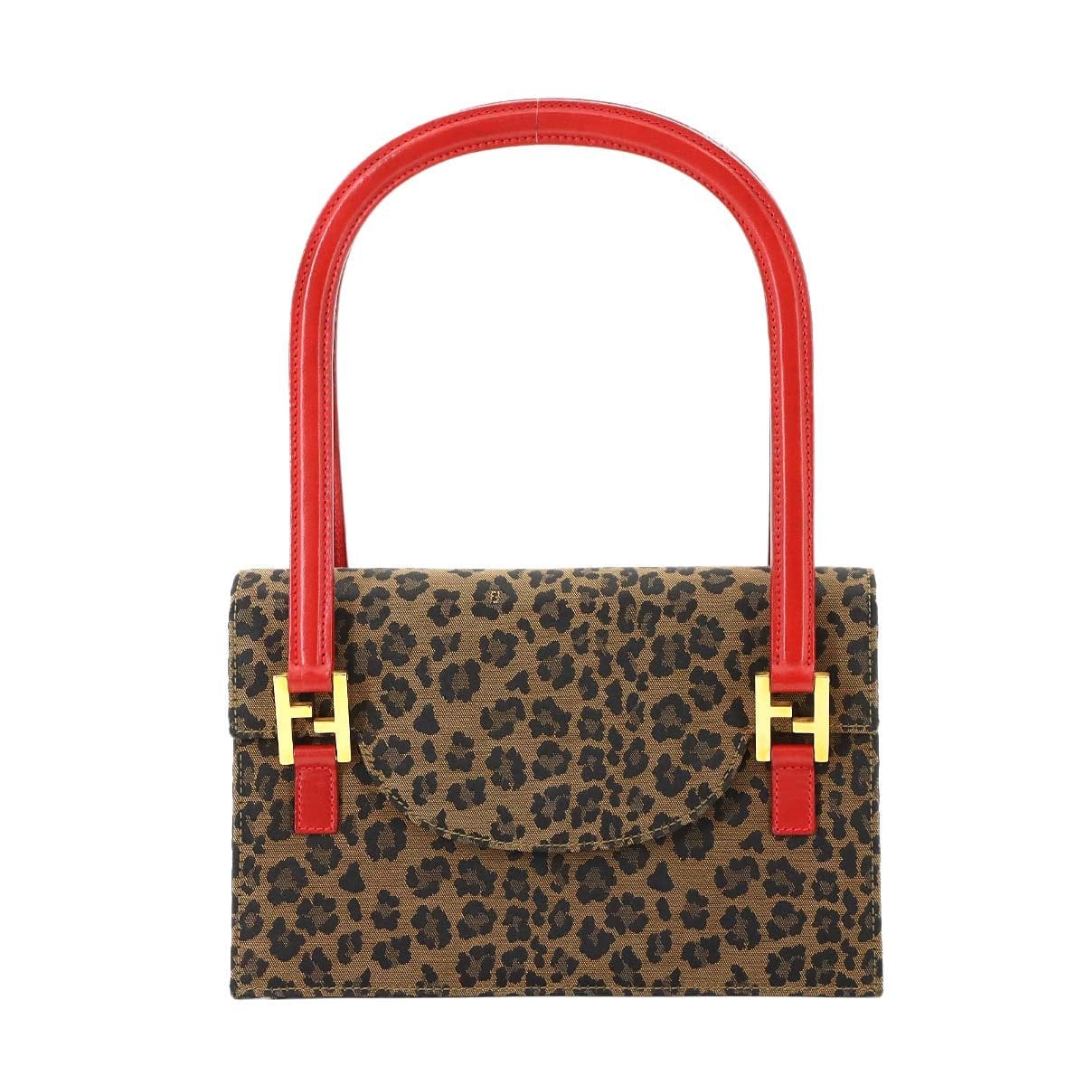 Luxury Promise Japan FENDI Shoulder Bag Canvas Leather Brown Red 26346 Leopard pattern Purse 90290994