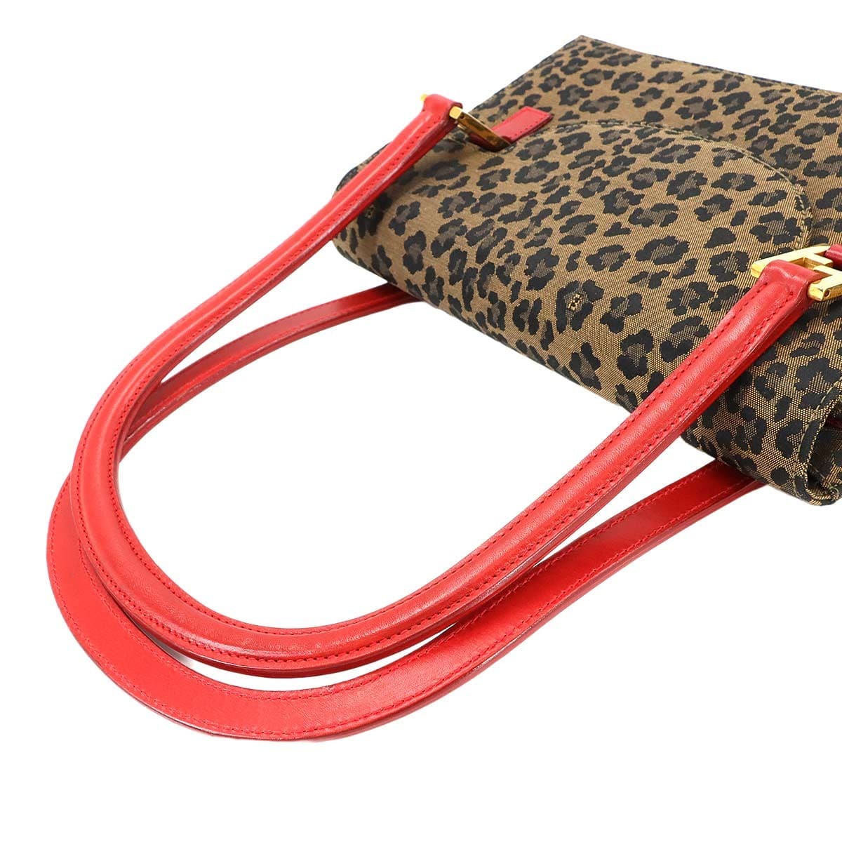 Luxury Promise Japan FENDI Shoulder Bag Canvas Leather Brown Red 26346 Leopard pattern Purse 90290994