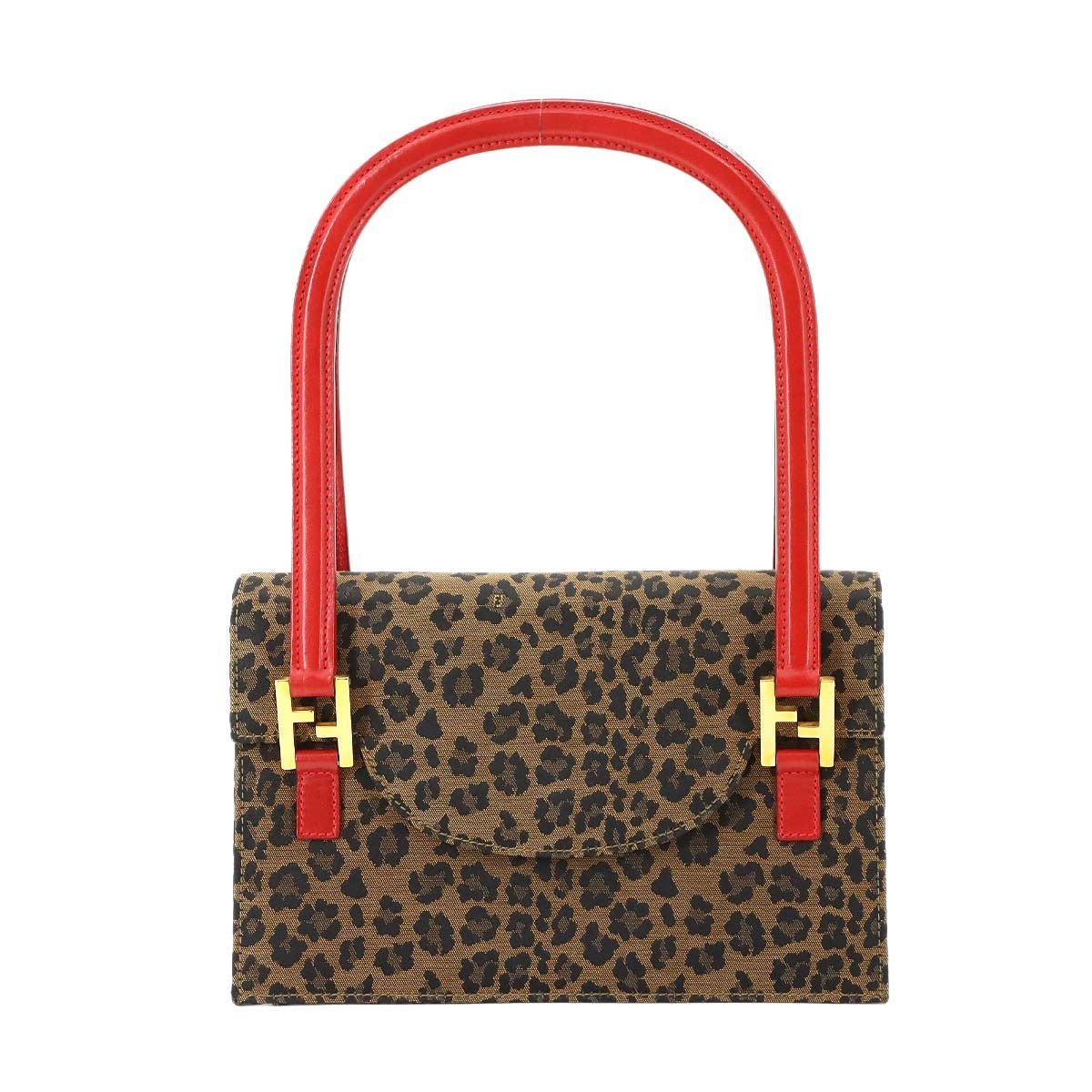 Luxury Promise Japan FENDI Shoulder Bag Canvas Leather Brown Red 26346 Leopard pattern Purse 90290994