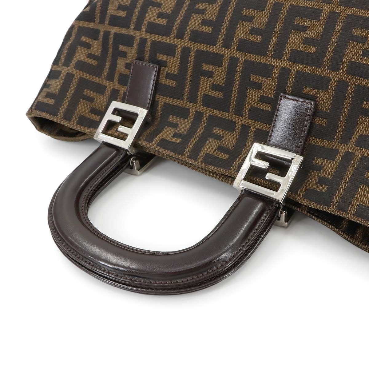 Luxury Promise Japan FENDI Zucca Hand Bag Canvas Leather Brown Vintage Purse 90278585