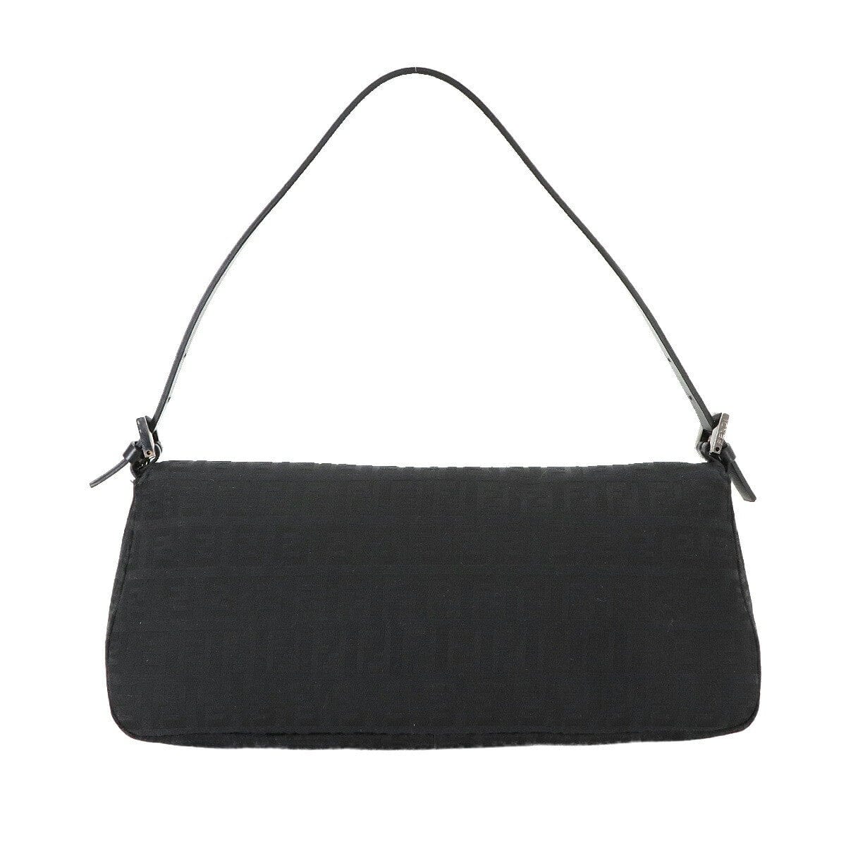 Luxury Promise Japan FENDI Zucchino Mamma Baguette Shoulder Bag Canvas Leather Black 8BR181 90285024