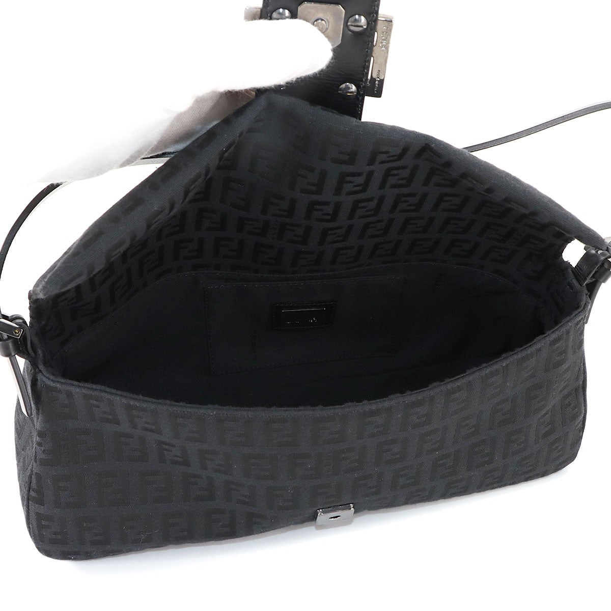 Luxury Promise Japan FENDI Zucchino Mamma Baguette Shoulder Bag Canvas Leather Black 8BR181 90285024
