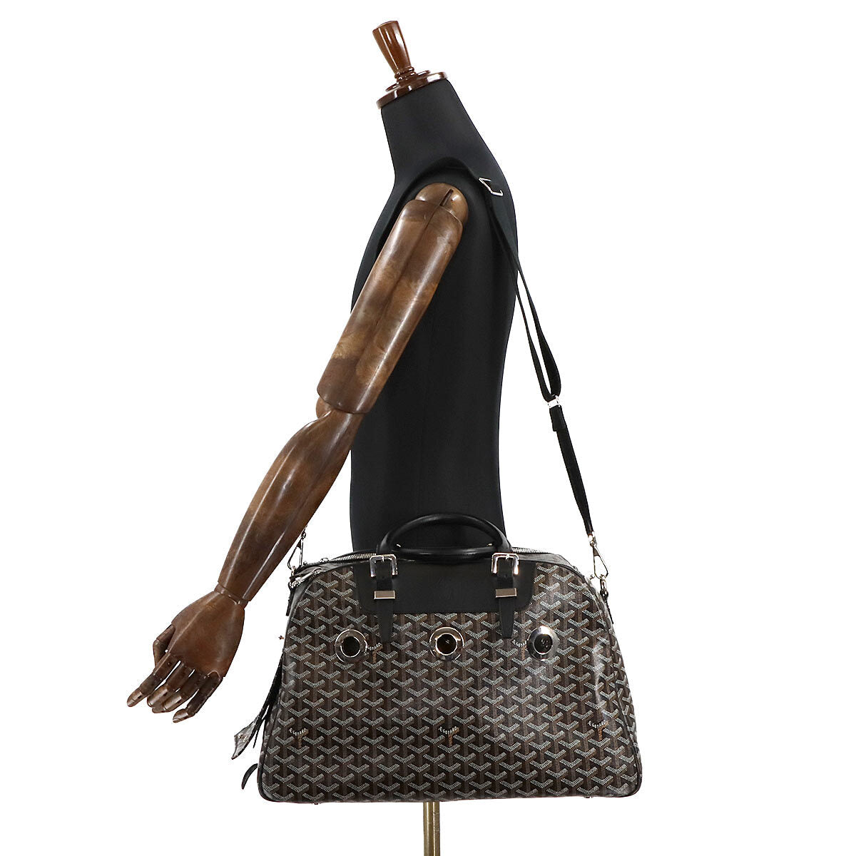 Luxury Promise Japan GOYARD Pet Carrier 2way Boston Shoulder Bag PVC Leather Black Purse 90269110