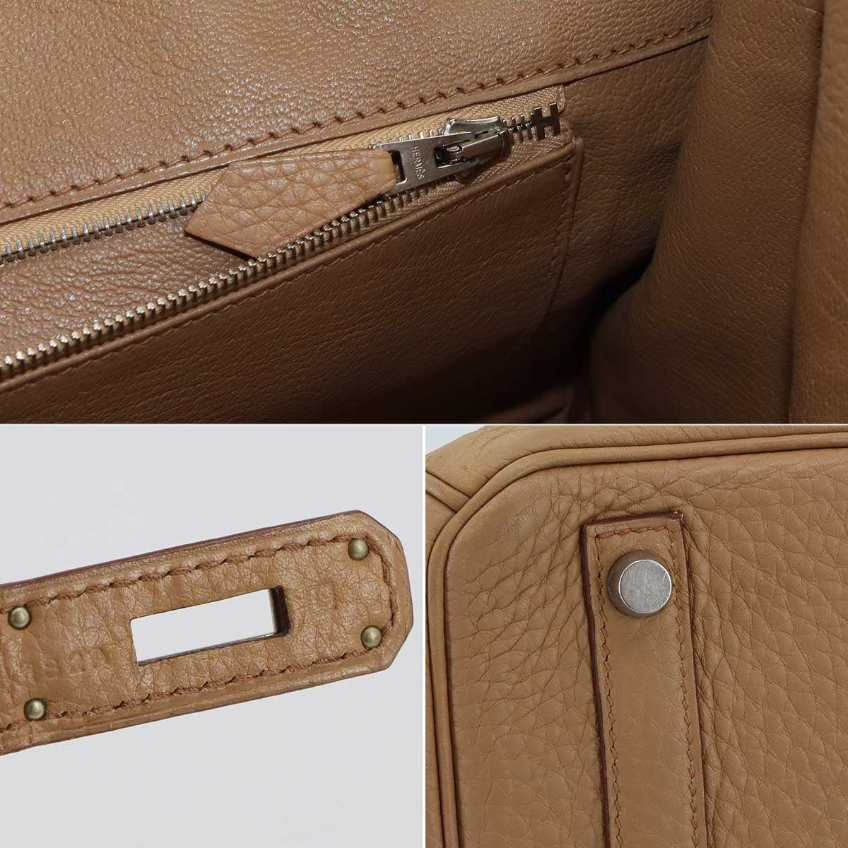 Luxury Promise Japan HERMES Birkin 30 Taurillon Clemence Tabac camel Hand Bag Beige 90301175