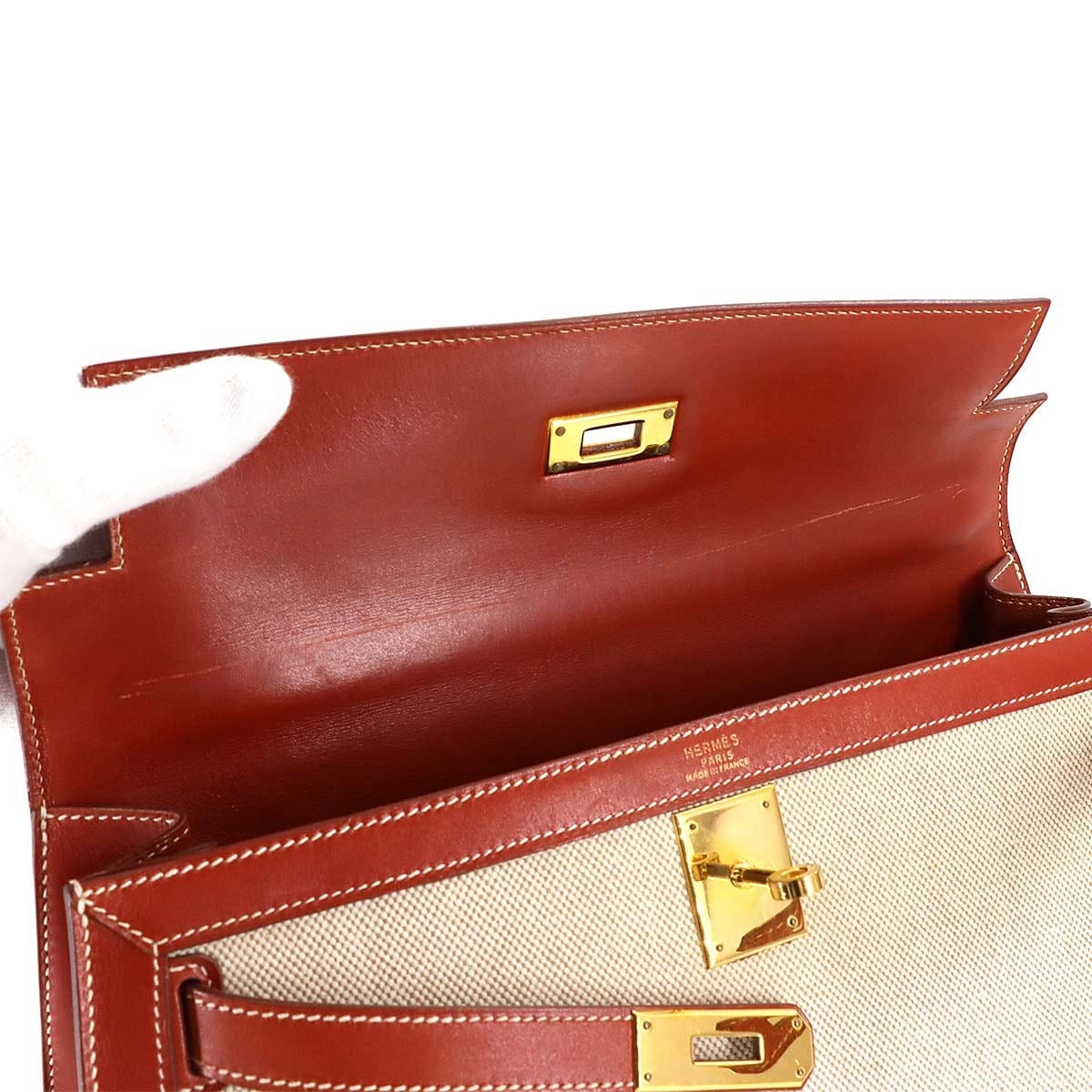 Luxury Promise Japan HERMES Kelly 32 Toile H Swift Natural Brique 2way Hand Shoulder Bag 90286103