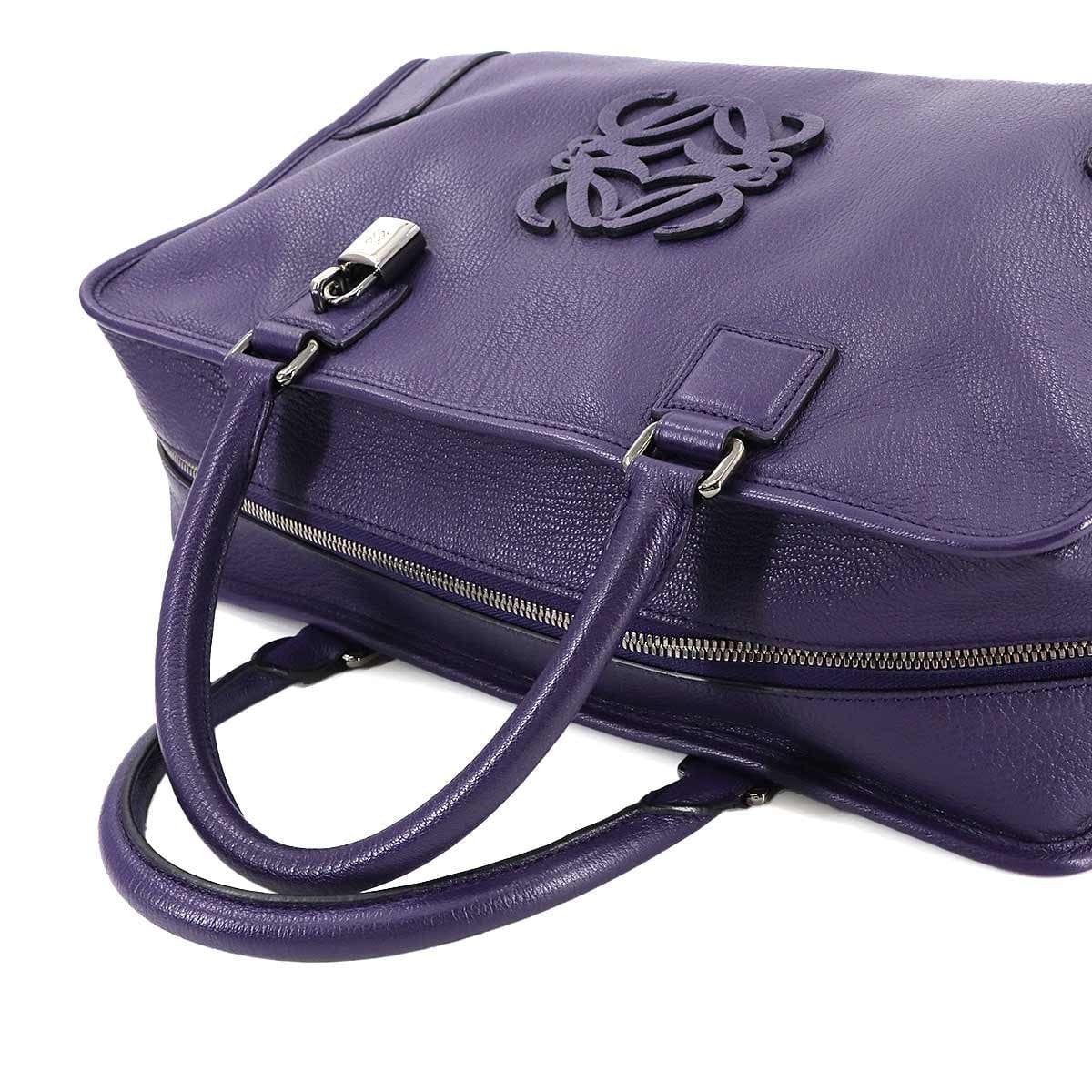 Luxury Promise Japan LOEWE Amazona 36 Hand Bag Leather Purple Anagram Purse 90287657