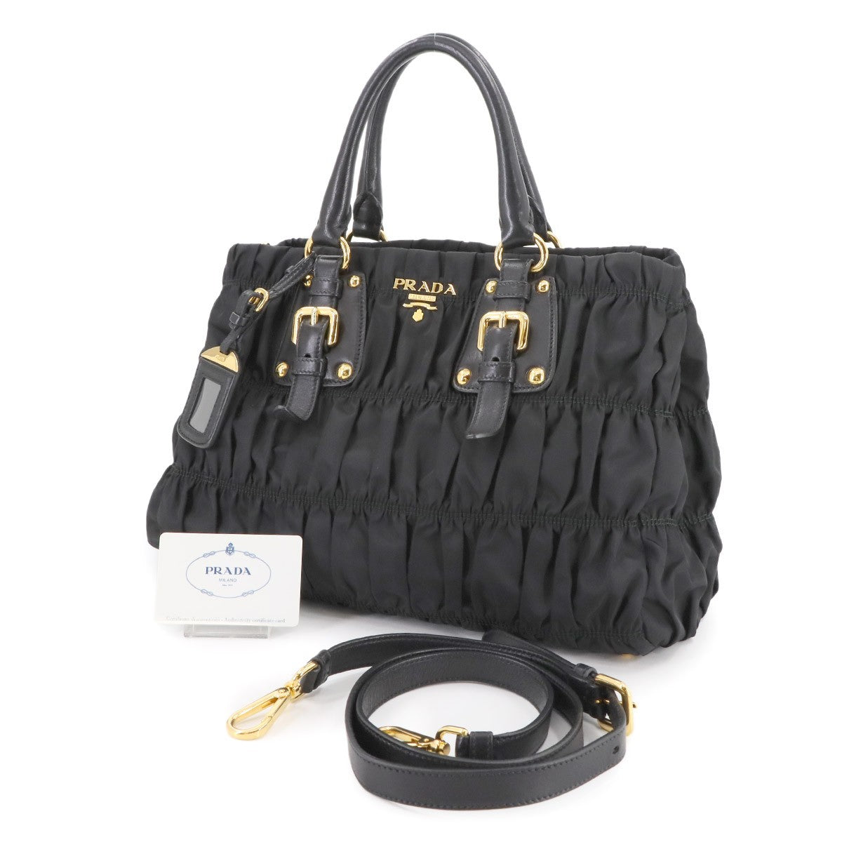 Luxury Promise Japan PRADA 2way Hand Shoulder Bag Nylon Leather Nero Black BN2346 Purse 90285405