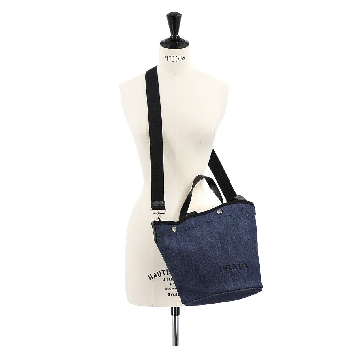 Luxury Promise Japan PRADA Small 2way Tote Shoulder Bag Denim Leather Blue Black 1BG244 90289015