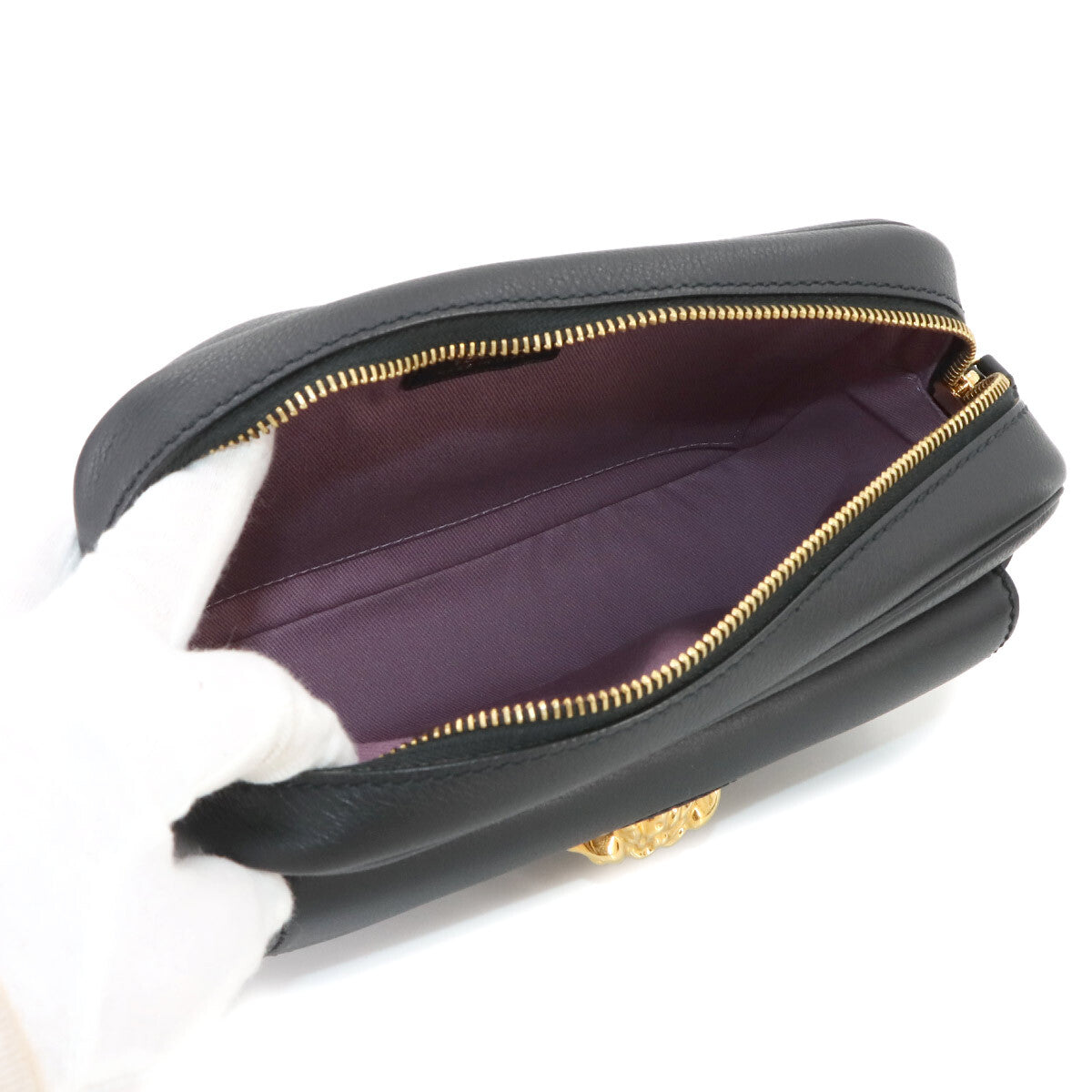 Luxury Promise Japan VERSACE Medusa Shoulder Bag Leather Black 1008102 90268113