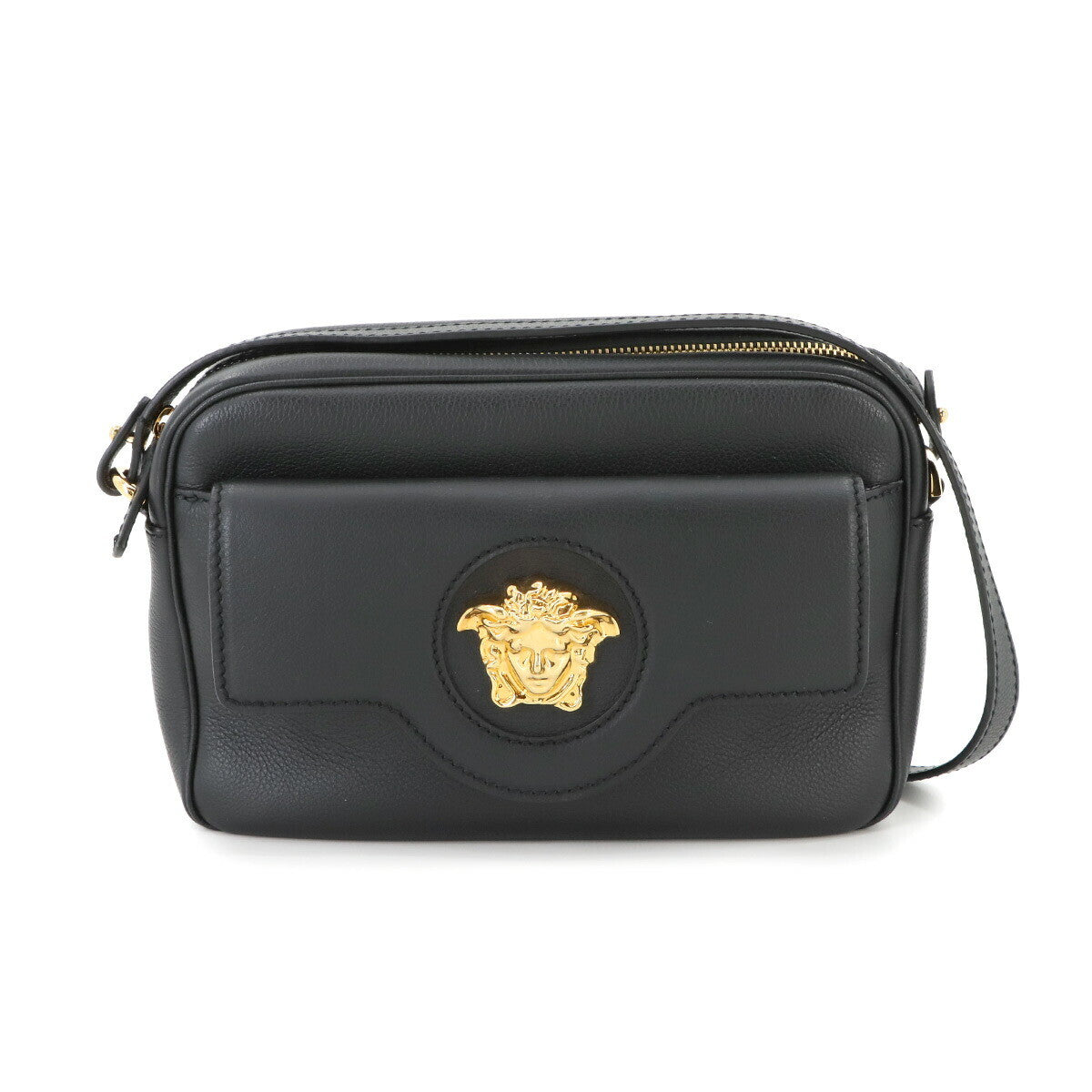 Luxury Promise Japan VERSACE Medusa Shoulder Bag Leather Black 1008102 90268113