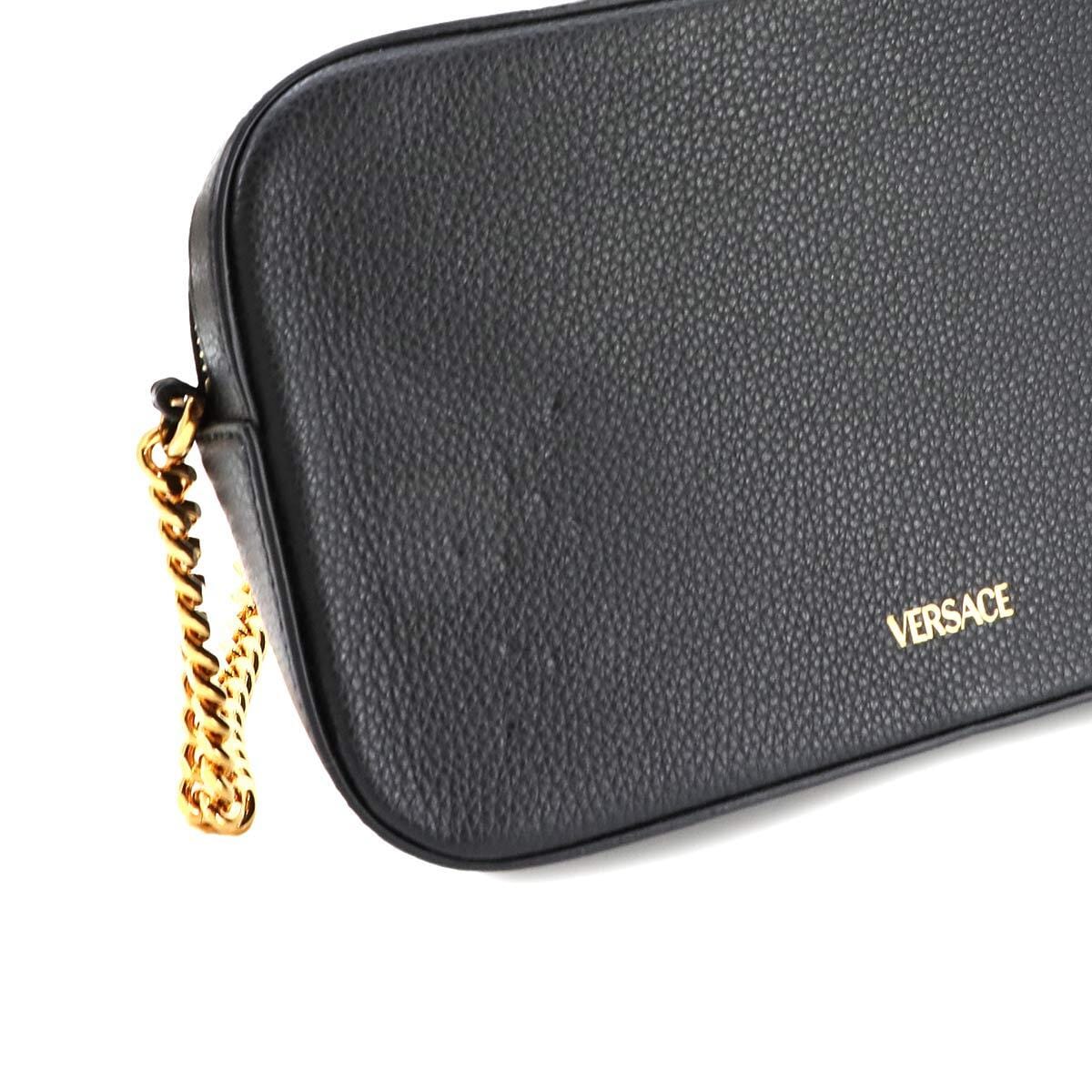 Luxury Promise Japan VERSACE Virtus Shoulder Bag Leather Black 1005969 Purse 90268109