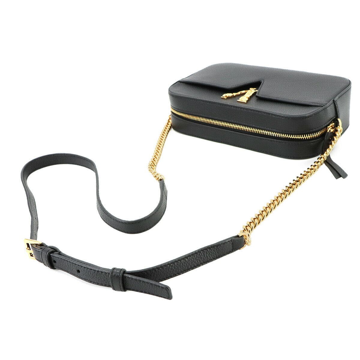 Luxury Promise Japan VERSACE Virtus Shoulder Bag Leather Black 1005969 Purse 90268109