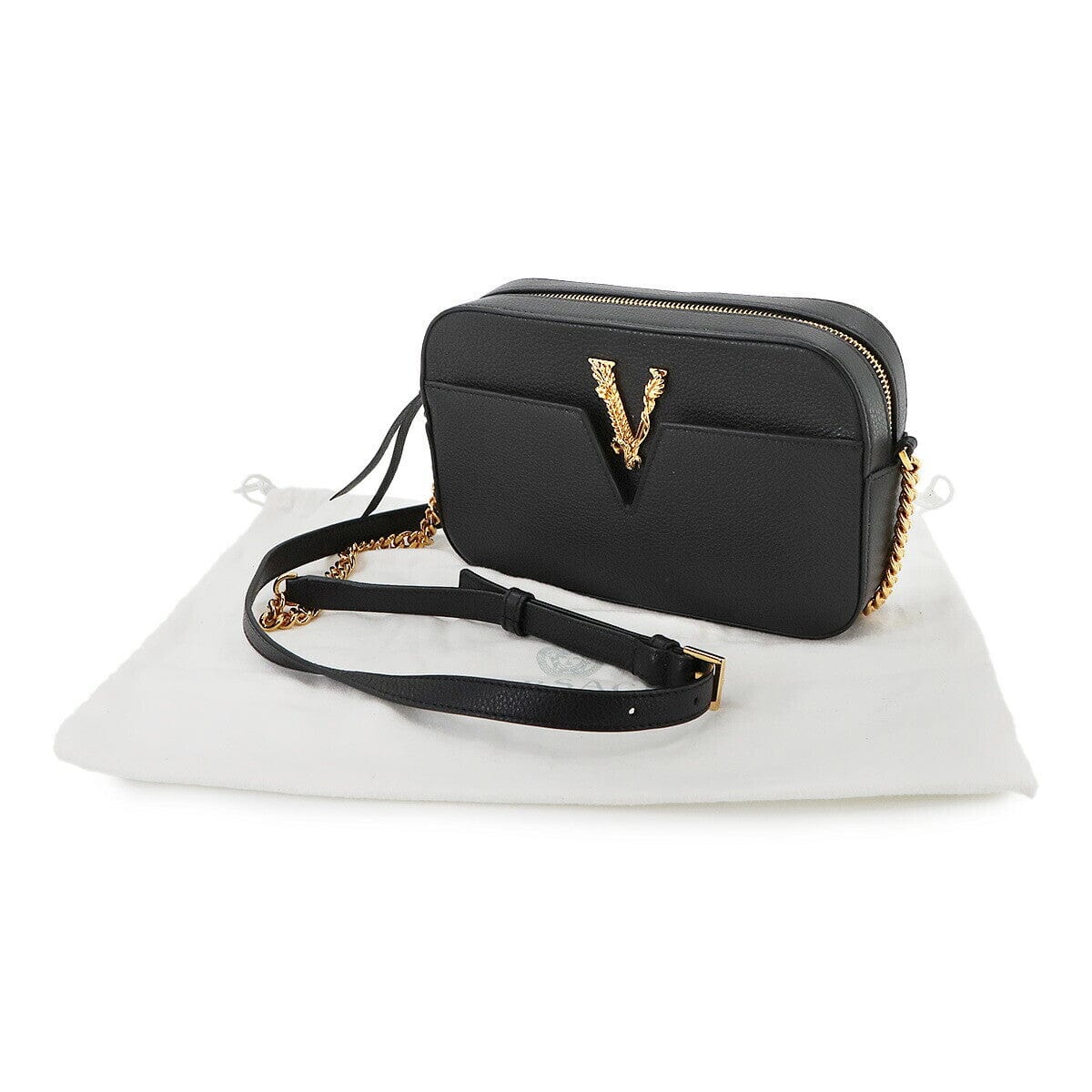 Luxury Promise Japan VERSACE Virtus Shoulder Bag Leather Black 1005969 Purse 90268109