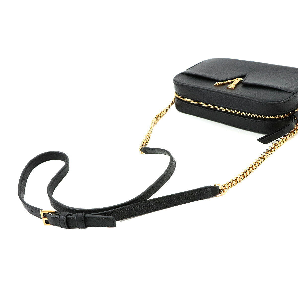 Luxury Promise Japan VERSACE Virtus Shoulder Bag Leather Black 1005969 Purse 90268110