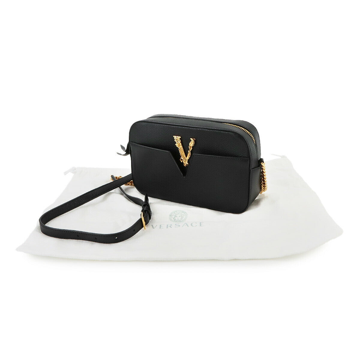 Luxury Promise Japan VERSACE Virtus Shoulder Bag Leather Black 1005969 Purse 90268110