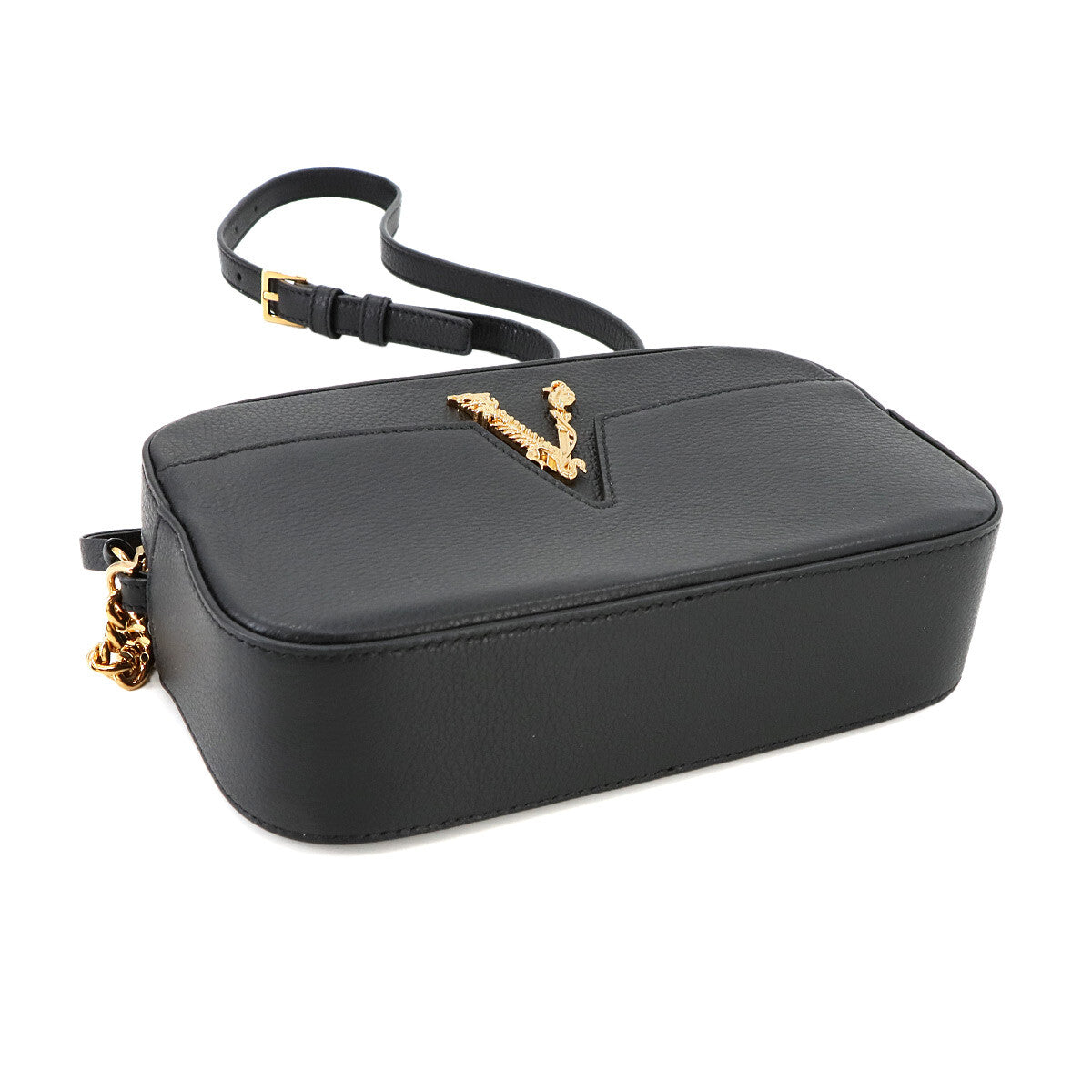 Luxury Promise Japan VERSACE Virtus Shoulder Bag Leather Black 1005969 Purse 90268110