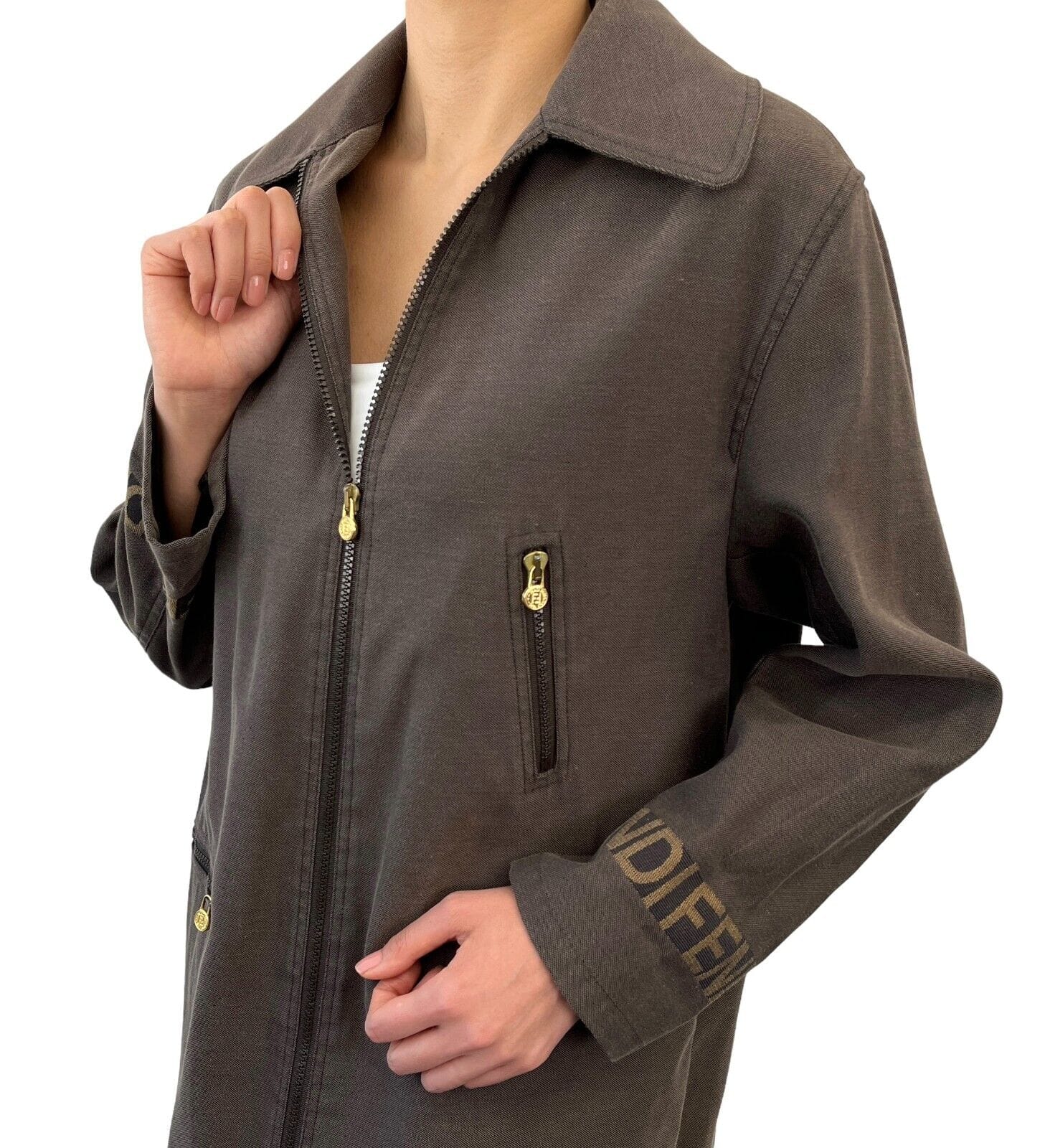 Luxury Promise Japan FENDI Vintage Logo Zipped Jacket #40 Polyester Cotton Brown Gold RankAB+
