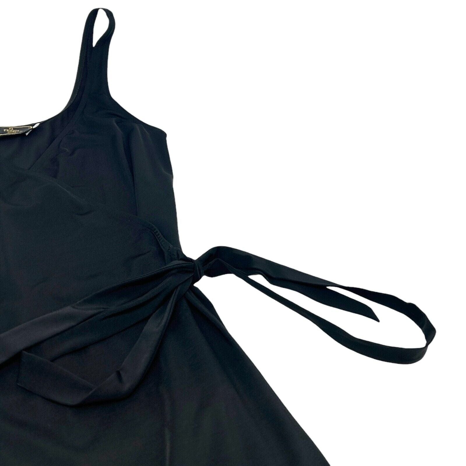 Luxury Promise Japan FENDI Vintage FF Logo Sleeveless Dress One-piece #40 Black Silver Nylon Rank AB