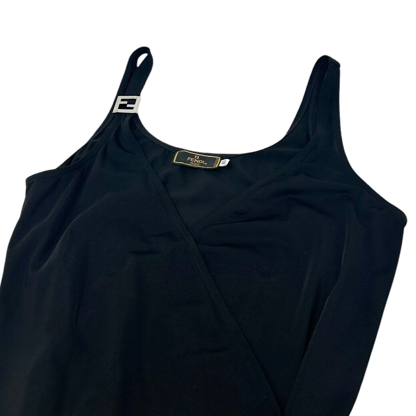 Luxury Promise Japan FENDI Vintage FF Logo Sleeveless Dress One-piece #40 Black Silver Nylon Rank AB