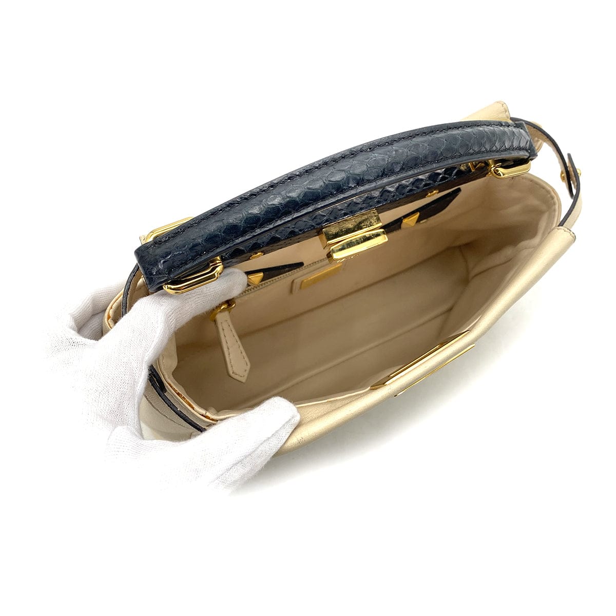 Luxury Promise Japan FENDI PEEKABOO MINI HAND SHOULDER BAG BEIGE LEATHER PYTHON 8BN244 90304722