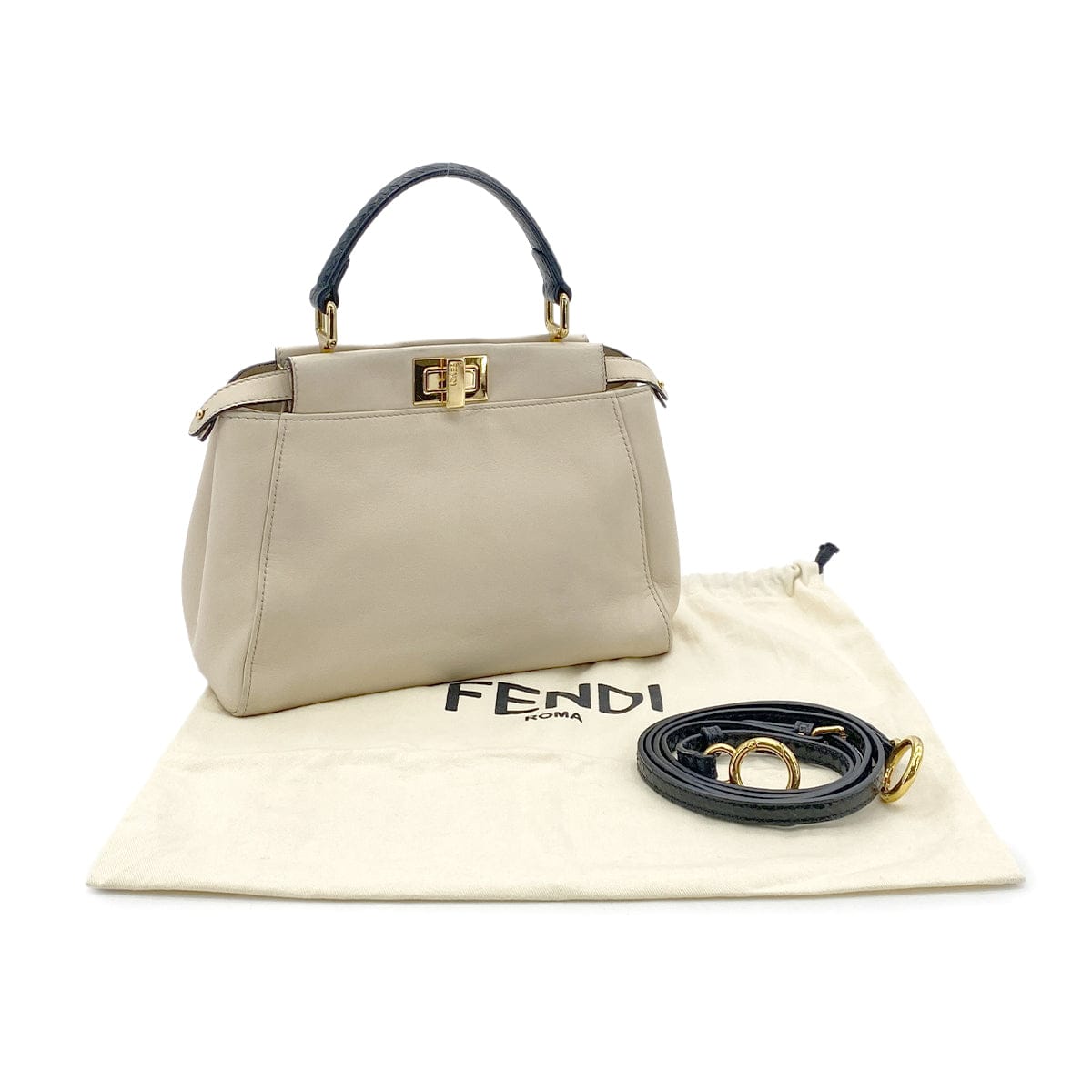 Luxury Promise Japan FENDI PEEKABOO MINI HAND SHOULDER BAG BEIGE LEATHER PYTHON 8BN244 90304722