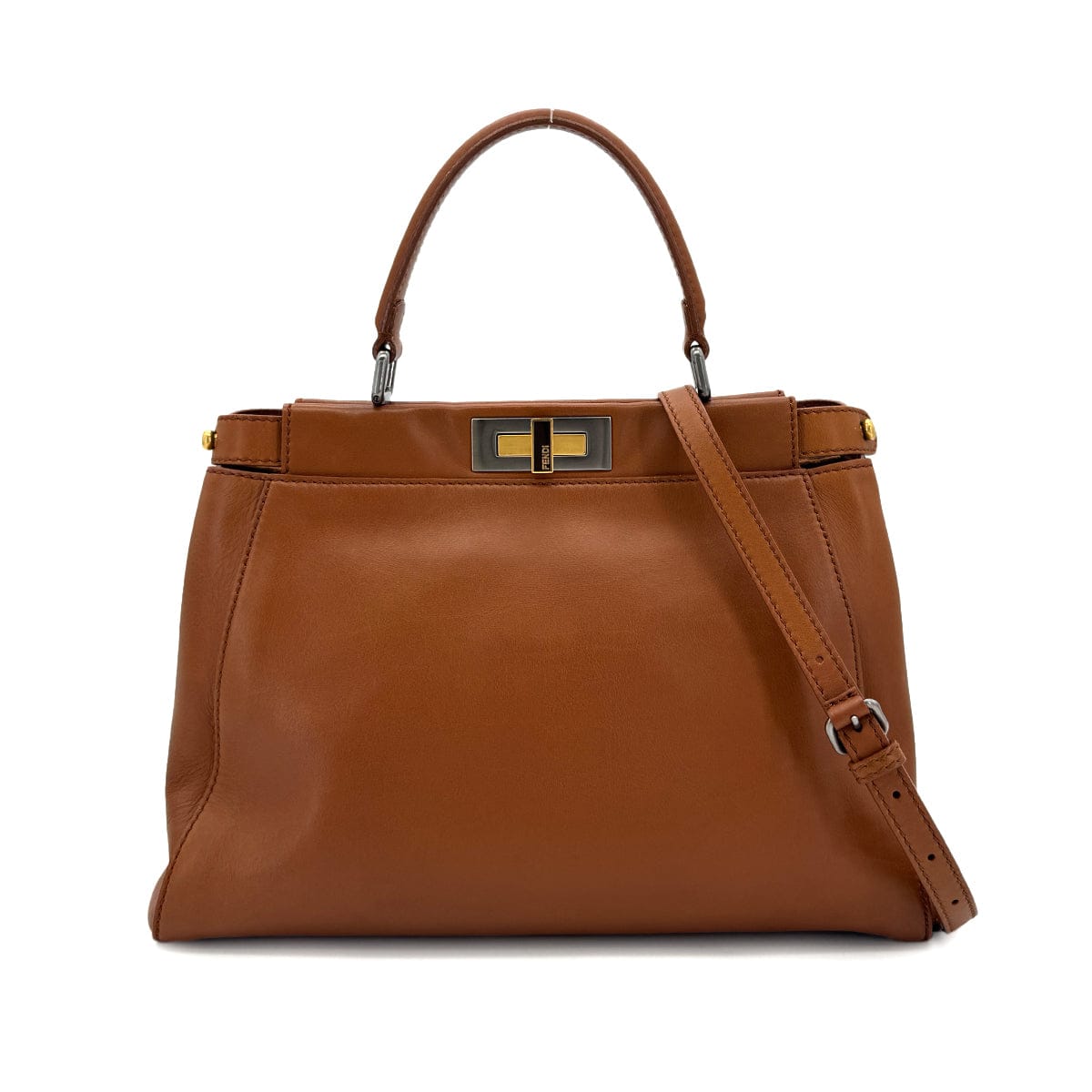 Luxury Promise Japan FENDI PEEKABOO REGULAR HAND SHOULDER BAG LEATHER BROWN 8BN226 90298740