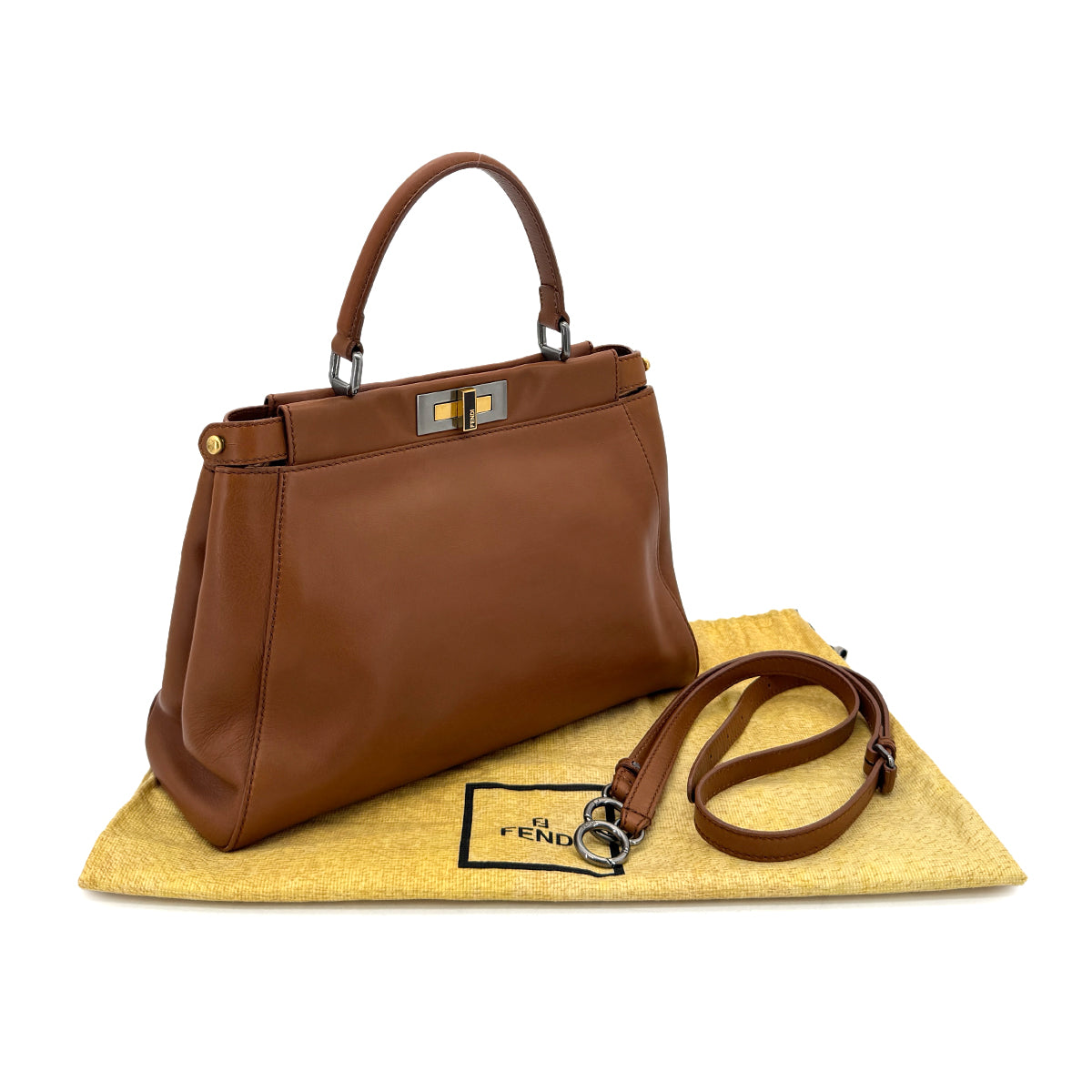 Luxury Promise Japan FENDI PEEKABOO REGULAR HAND SHOULDER BAG LEATHER BROWN 8BN226 90298740