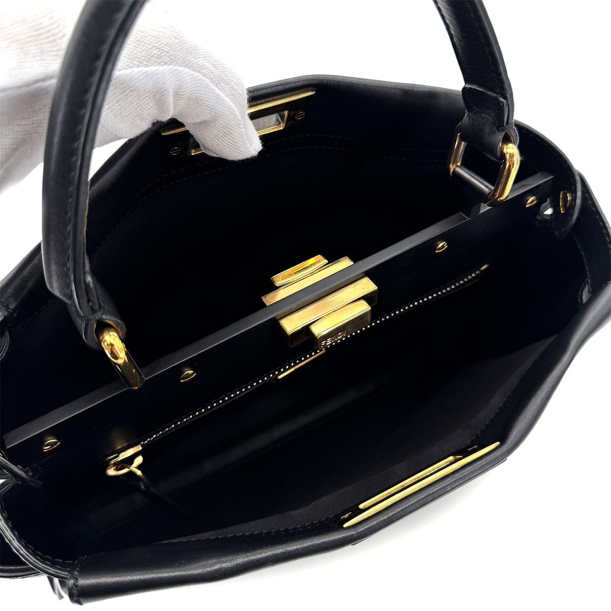 Luxury Promise Japan FENDI PEEKABOO REGULAR HAND SHOULDER BAG LEATHER NERO 8BN290 90298729