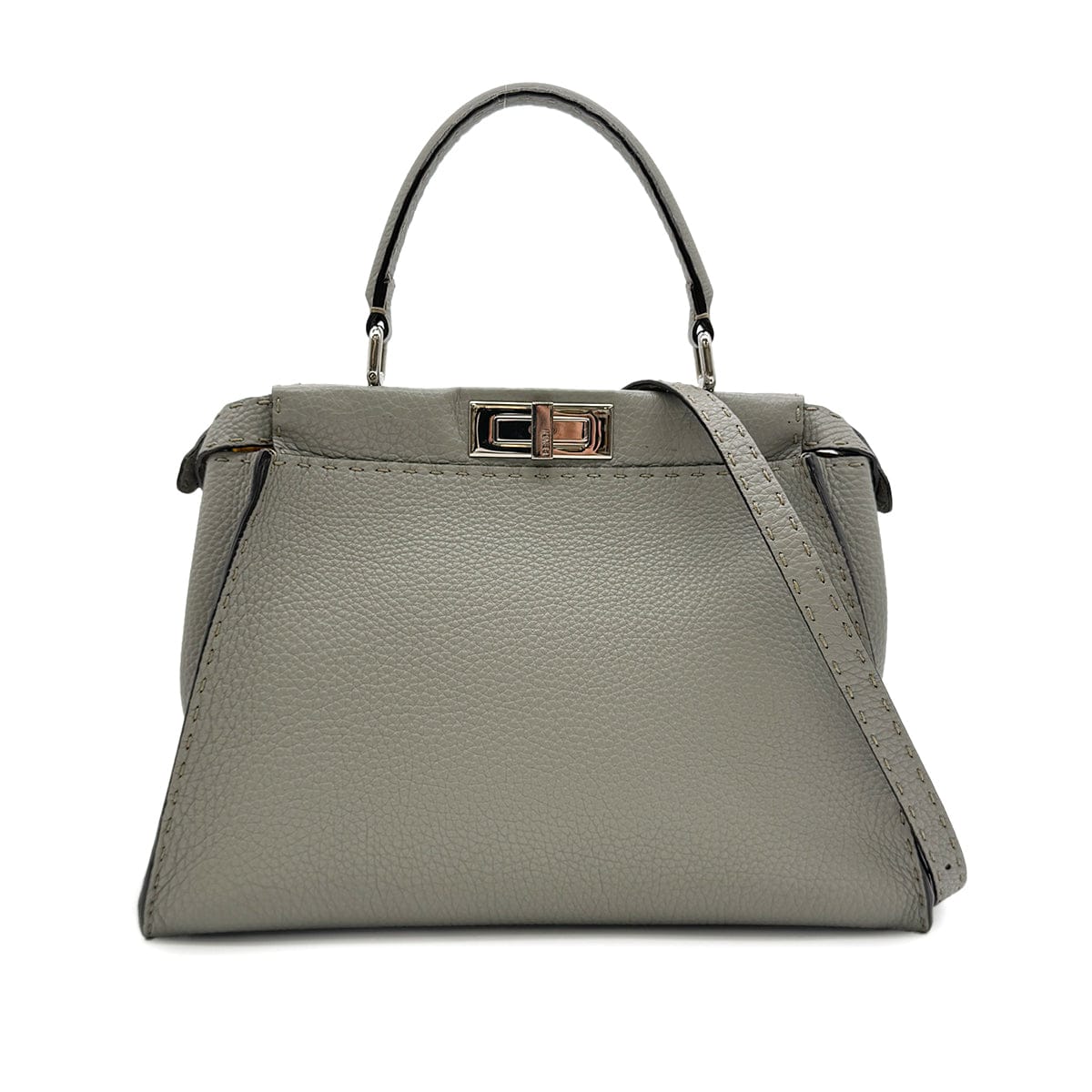 FENDI PEEKABOO REGULAR SELLERIA HAND SHOULDER BAG LEATHER GRAY 