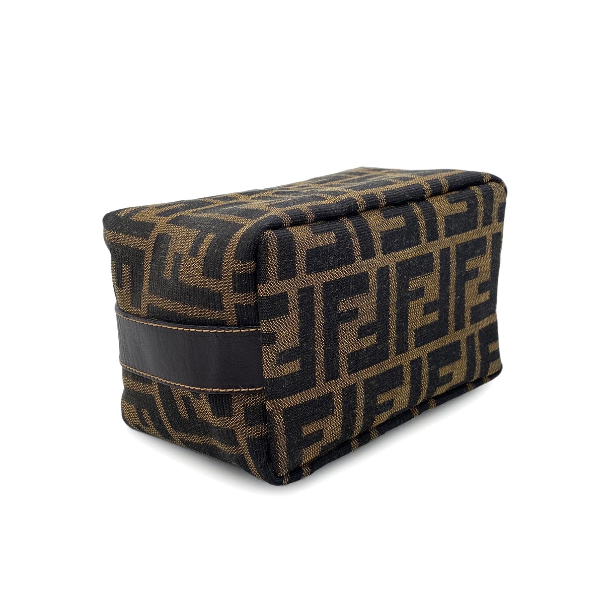 Luxury Promise Japan FENDI ZUCCA POUCH HAND BAG BROWN BLACK CANVAS LEATHER 90299060