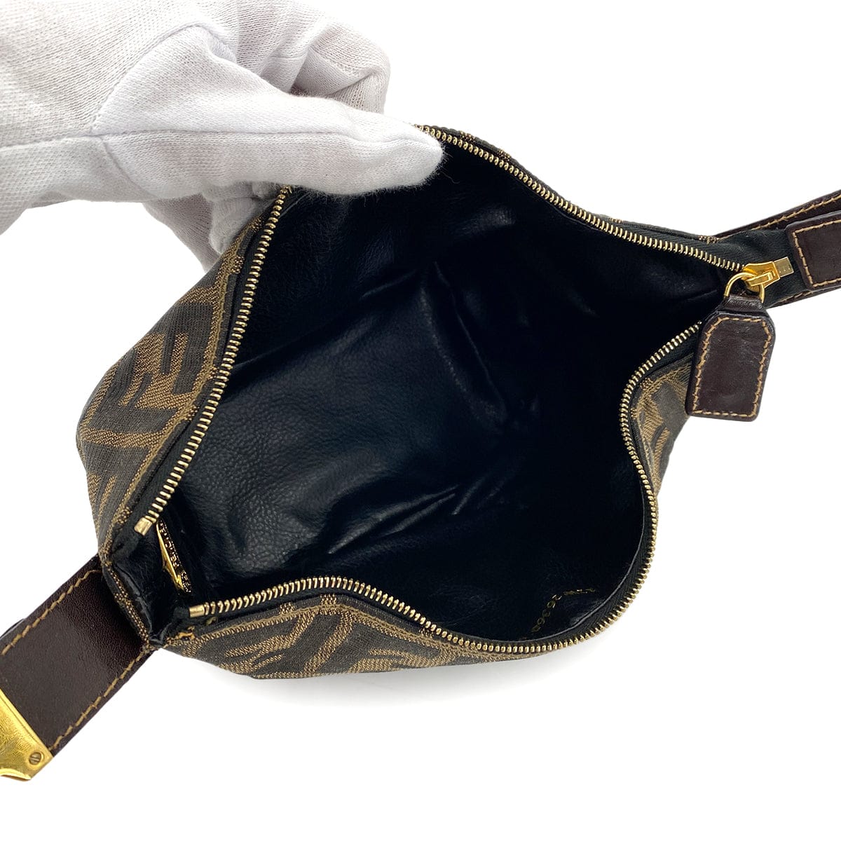 Luxury Promise Japan FENDI ZUCCA POUCH HAND BAG BROWN BLACK CANVAS LEATHER 90299060