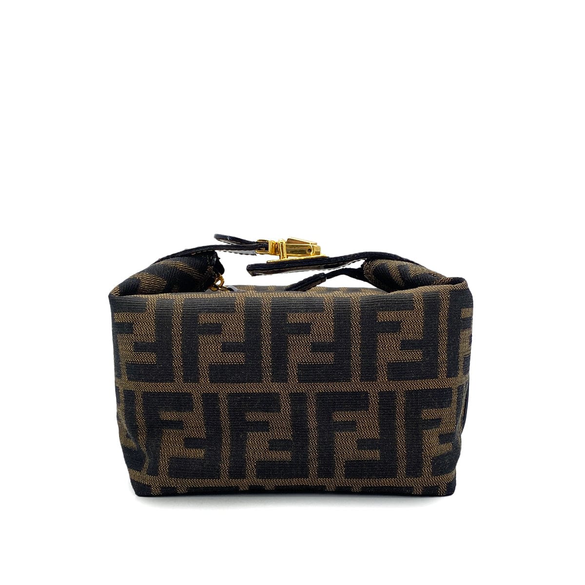 Luxury Promise Japan FENDI ZUCCA POUCH HAND BAG BROWN BLACK CANVAS LEATHER 90299060
