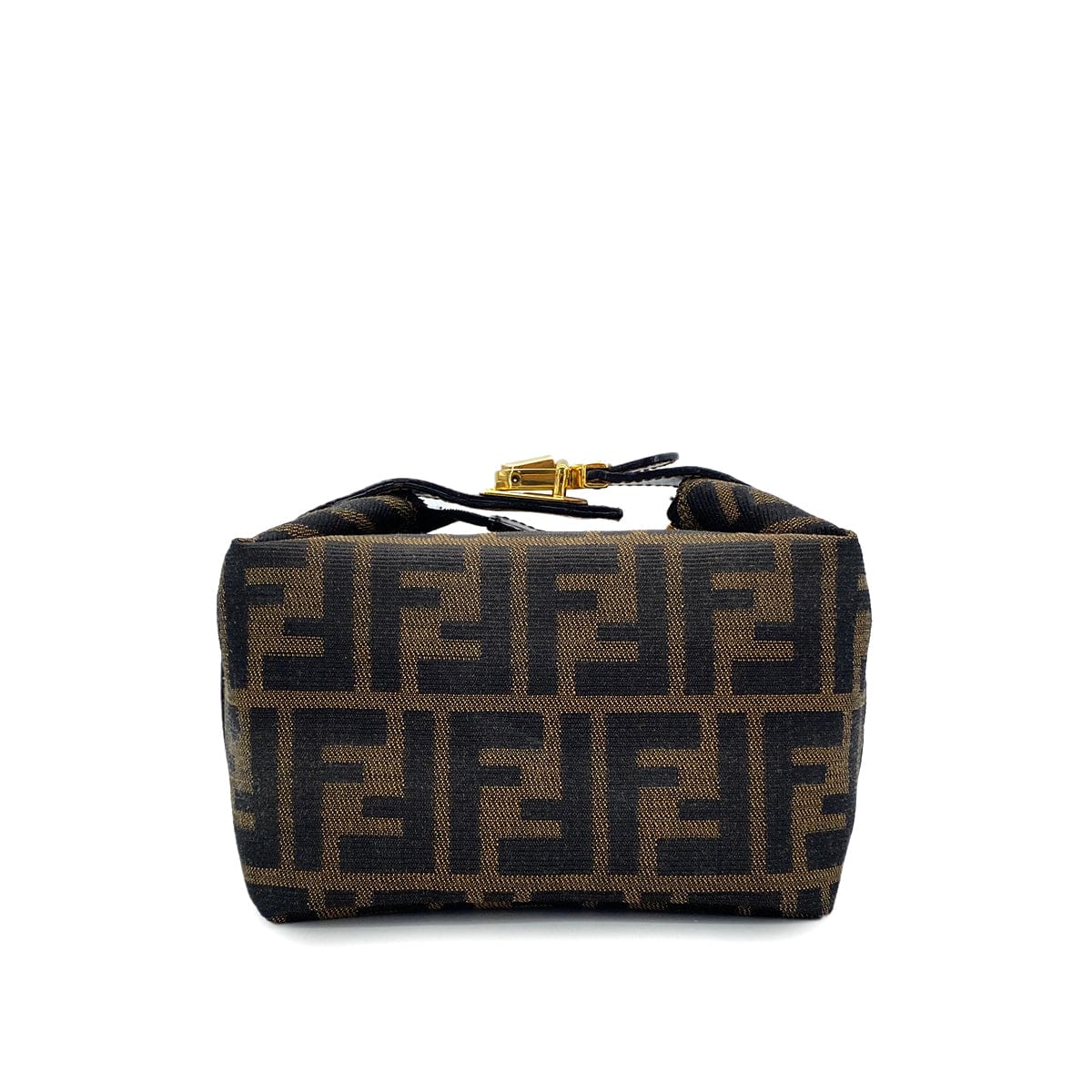Luxury Promise Japan FENDI ZUCCA POUCH HAND BAG BROWN BLACK CANVAS LEATHER 90299060