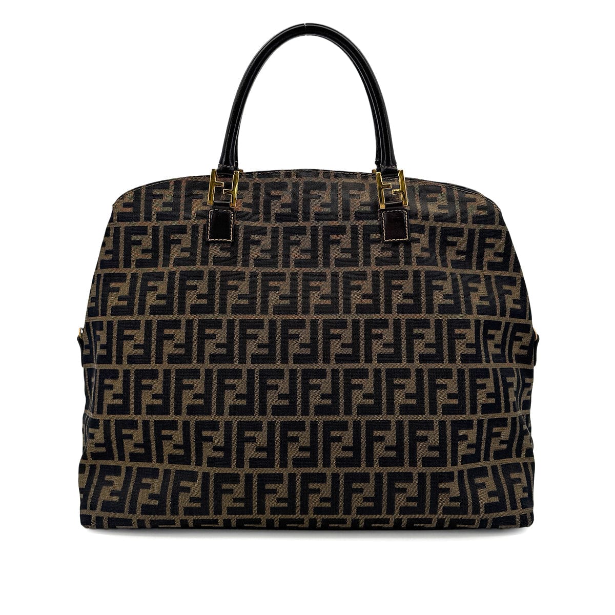 Luxury Promise Japan FENDI ZUCCA TOTE SHOULDER BAG BROWN BLACK CANVAS LEATHER 90299167