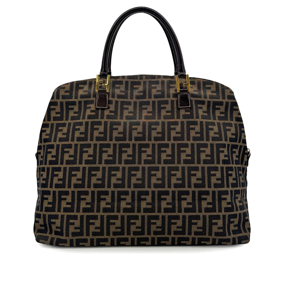Luxury Promise Japan FENDI ZUCCA TOTE SHOULDER BAG BROWN BLACK CANVAS LEATHER 90299167