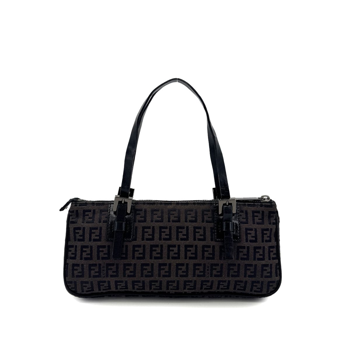 Luxury Promise Japan FENDI ZUCCHINO HAND BAG DARK BROWN BLACK CANVAS LEATHER 90299316