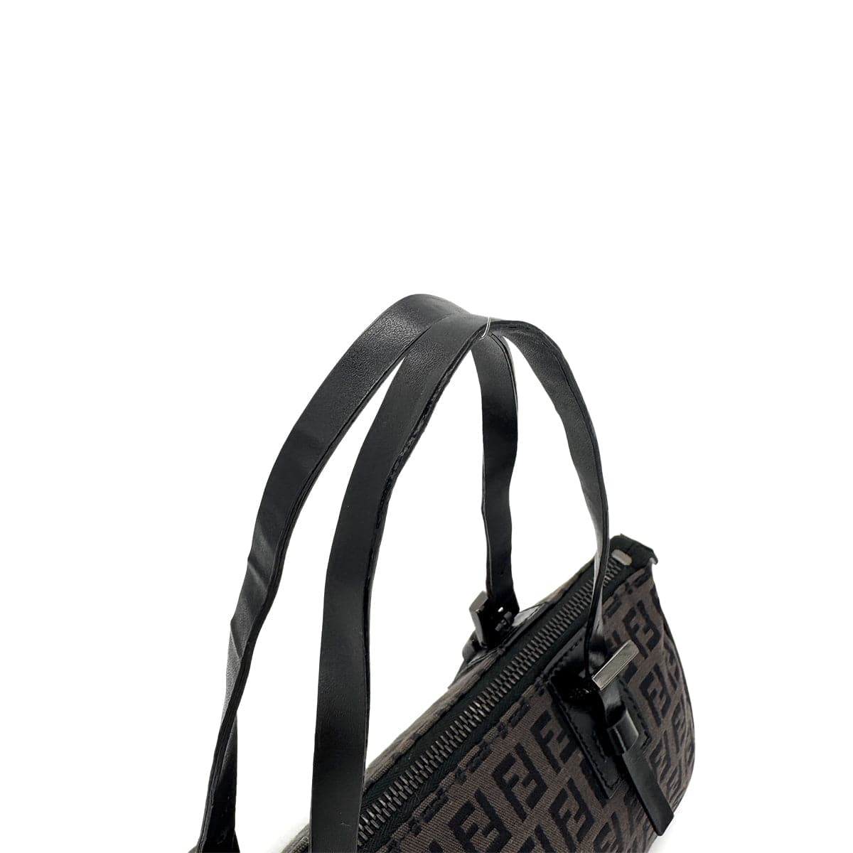 Luxury Promise Japan FENDI ZUCCHINO HAND BAG DARK BROWN BLACK CANVAS LEATHER 90299316