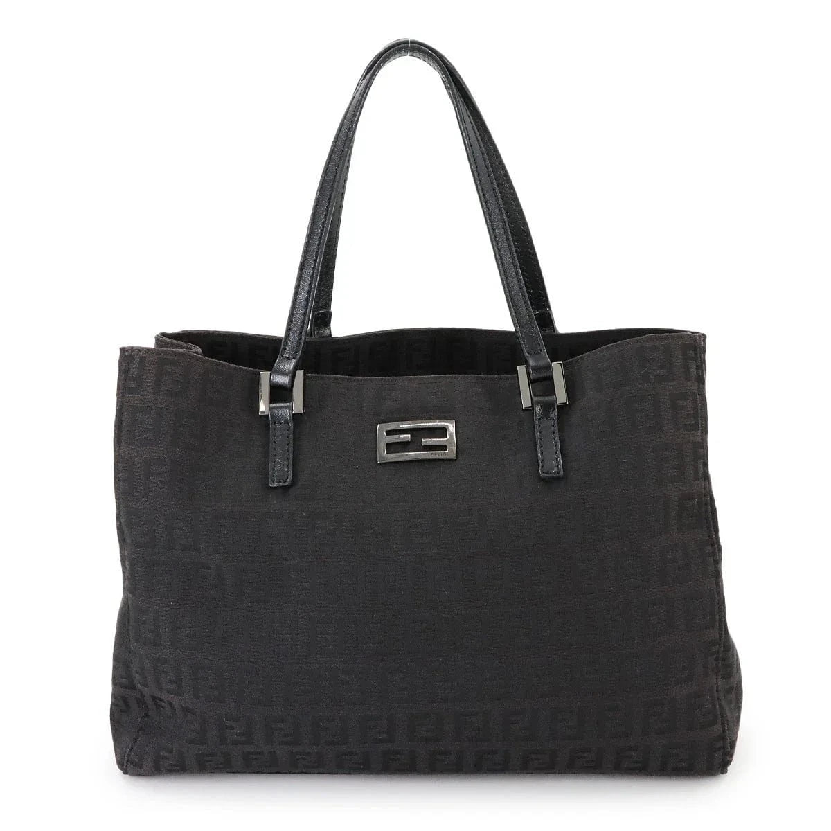 Luxury Promise Japan FENDI Zucchino Tote Bag Canvas Leather Black 8BH132 Purse 90287584