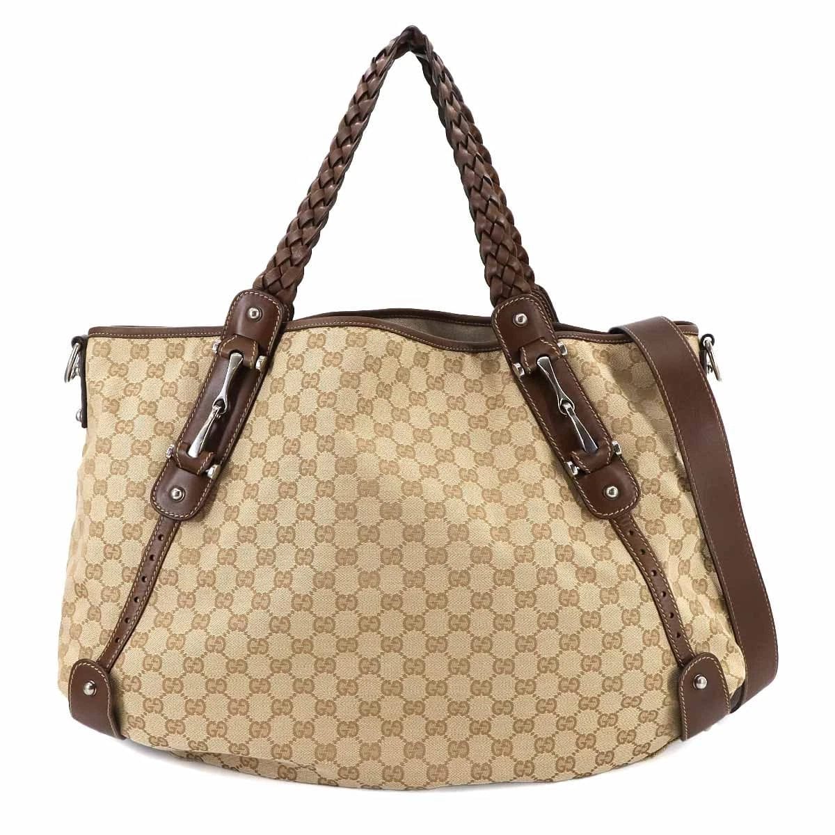 Luxury Promise Japan GUCCI Horsebits Tote Shouder Bag GG Canvas Leather Beige Brown 174310 90284919