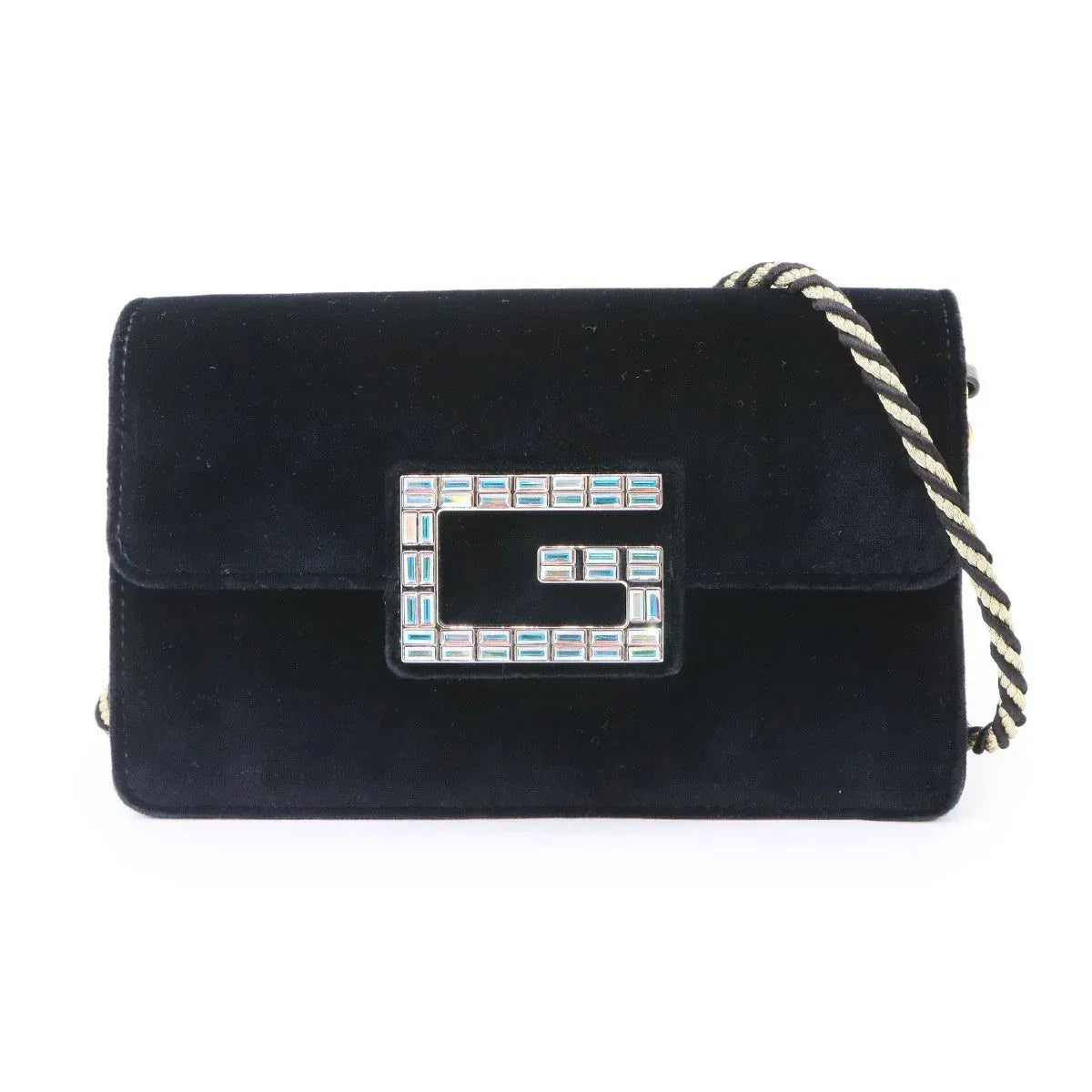 Luxury Promise Japan GUCCI Square G Clutch Shoulder Bag Velvet Black 544242 Purse 90342393