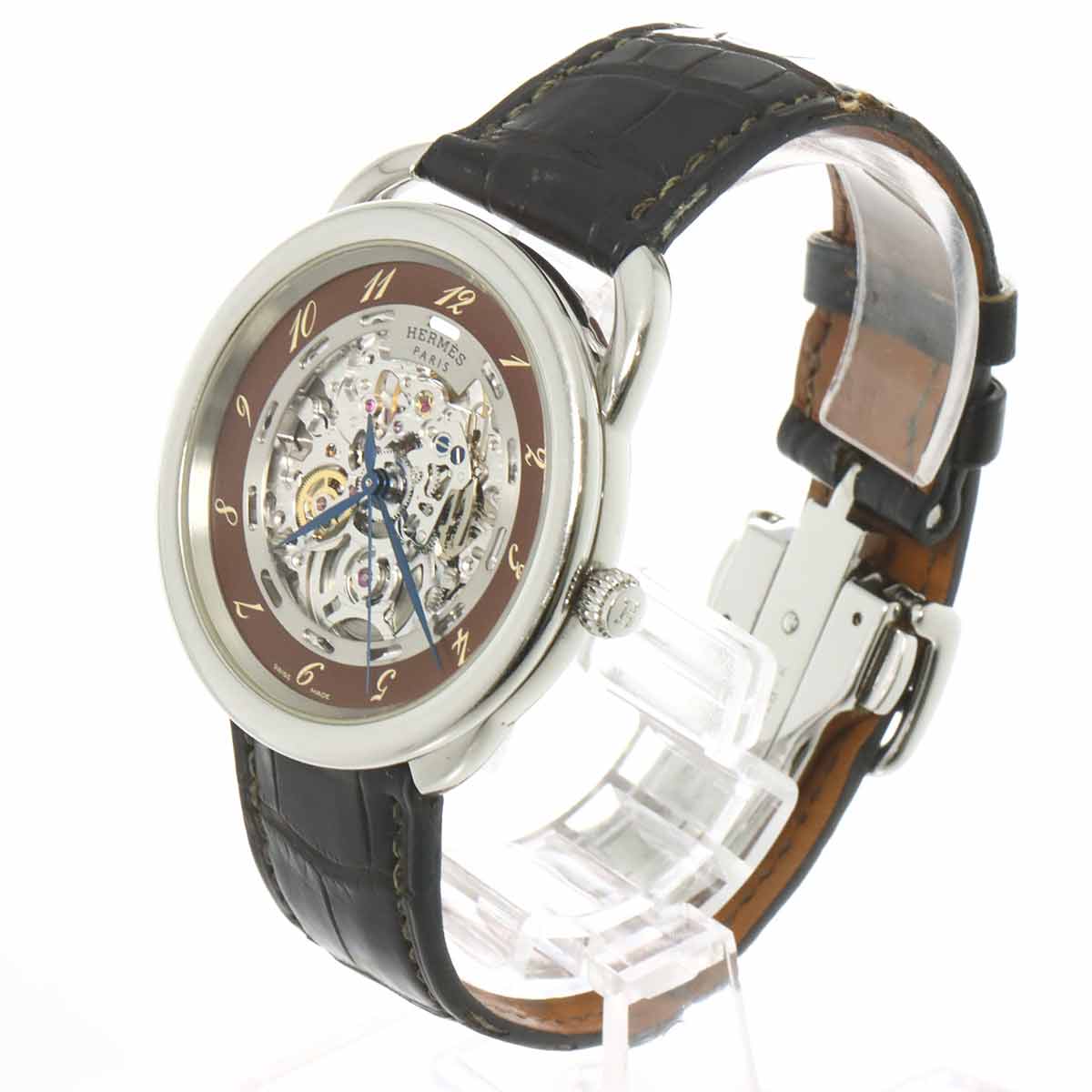 Luxury Promise Japan HERMES Arceau AR6 710a Men's Watch Silver Skeleton Automatic Watch Hermes 90284279