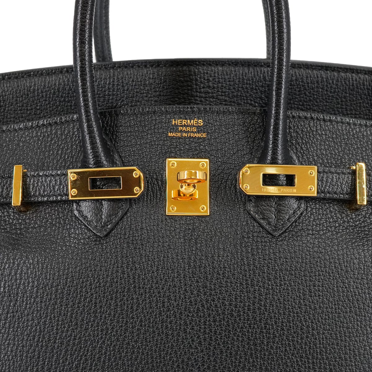 HERMES BIRKIN 25 BLACK CHEVRE HAND BAG 2010 SQUARE N GOLD HARDWARE 90340167