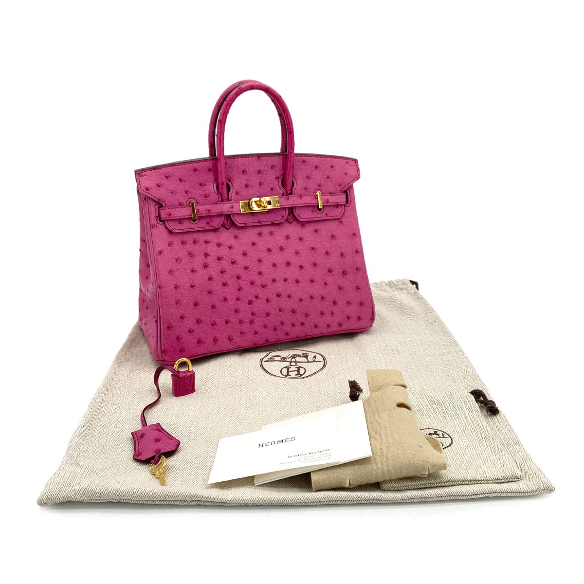 Luxury Promise Japan HERMES BIRKIN 25 FUCHSIA OSTRICH HAND BAG 2009 SQUARE M GOLD HARDWARE 90324625
